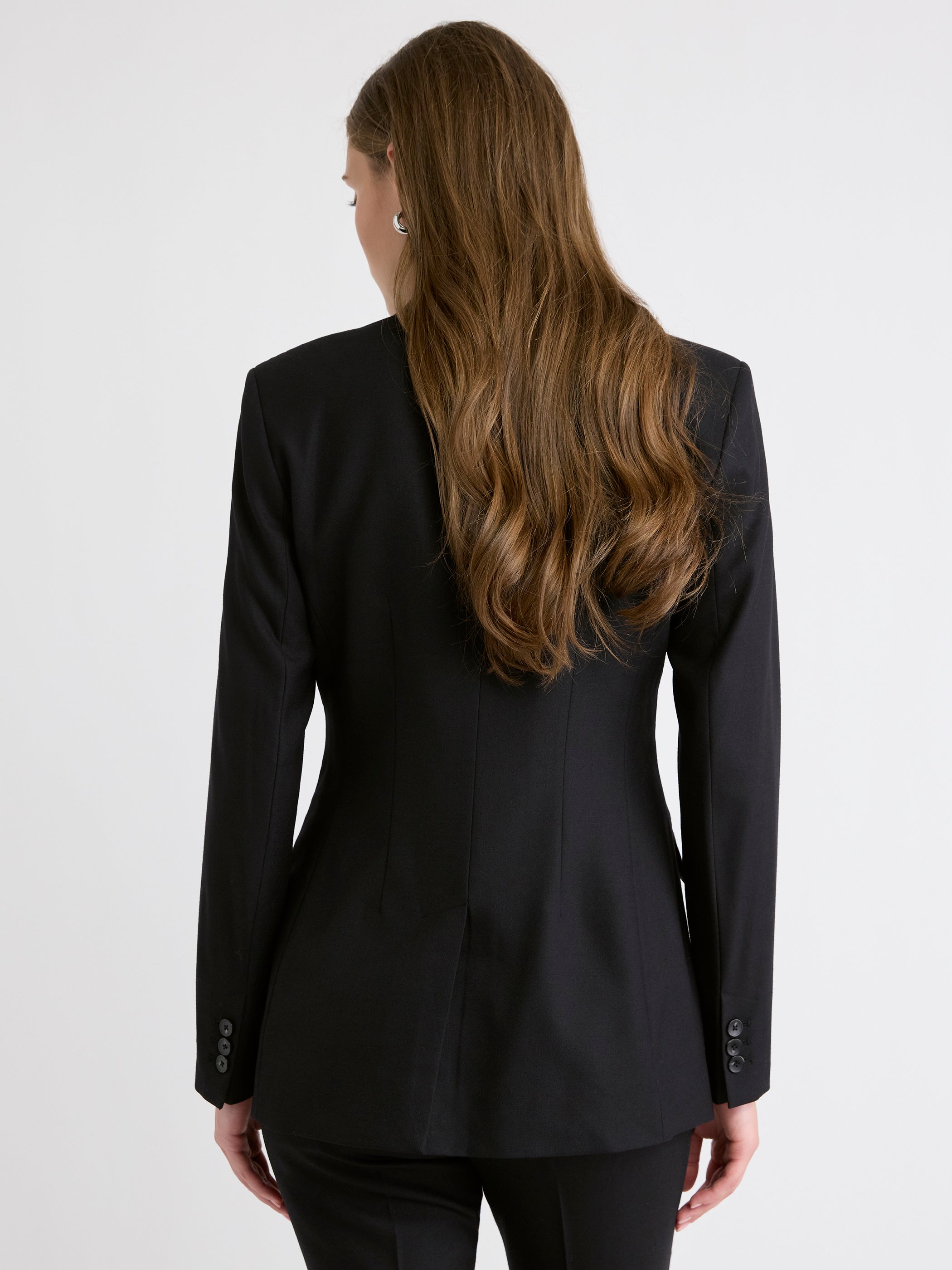 Wool-Blend Double-Breasted Hourglass Blazer