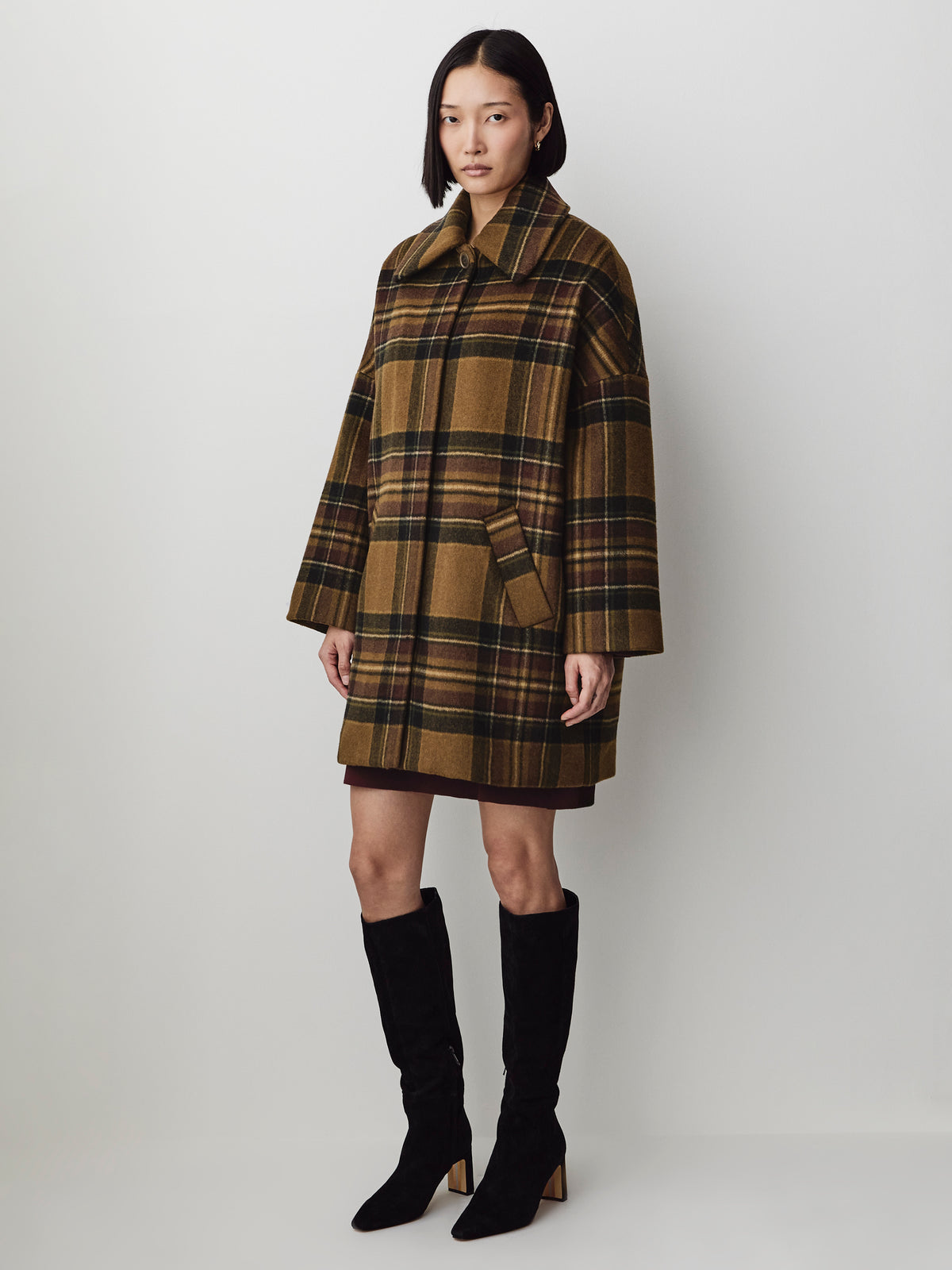 Wool-Blend Oversized Plaid Coat
