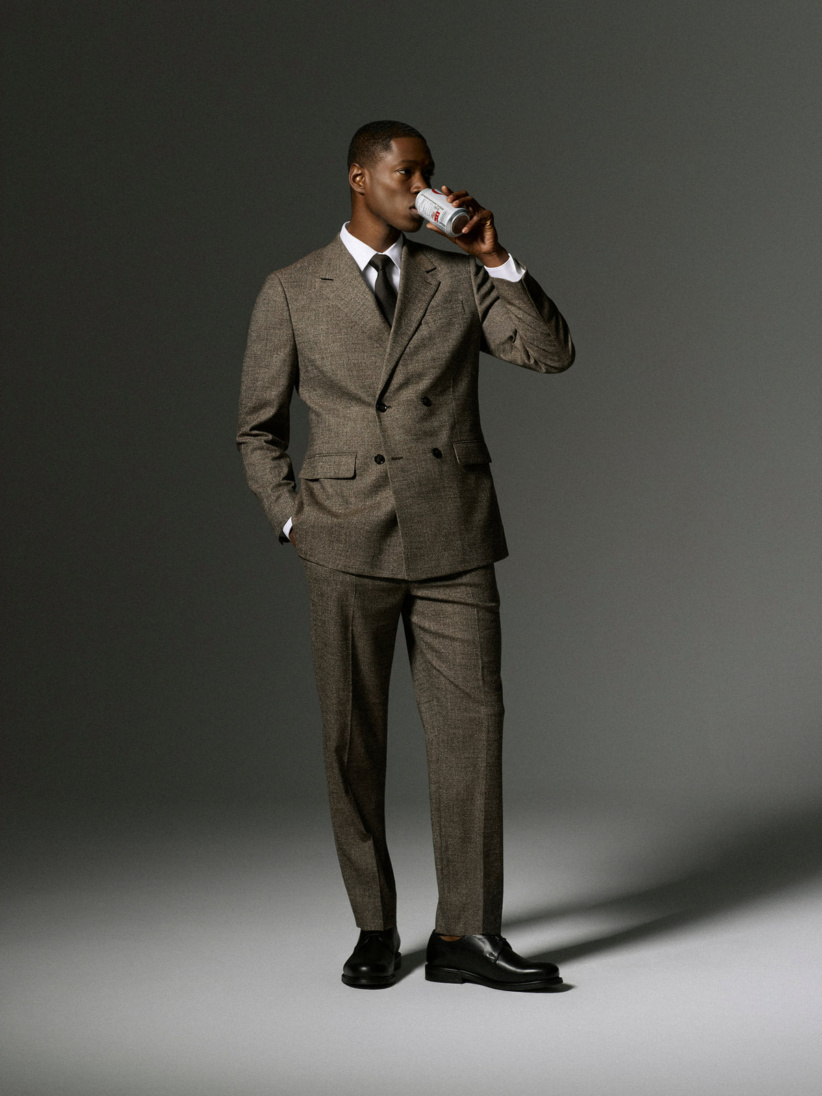Tailored-Fit Double-Breasted Tweed Suit Blazer