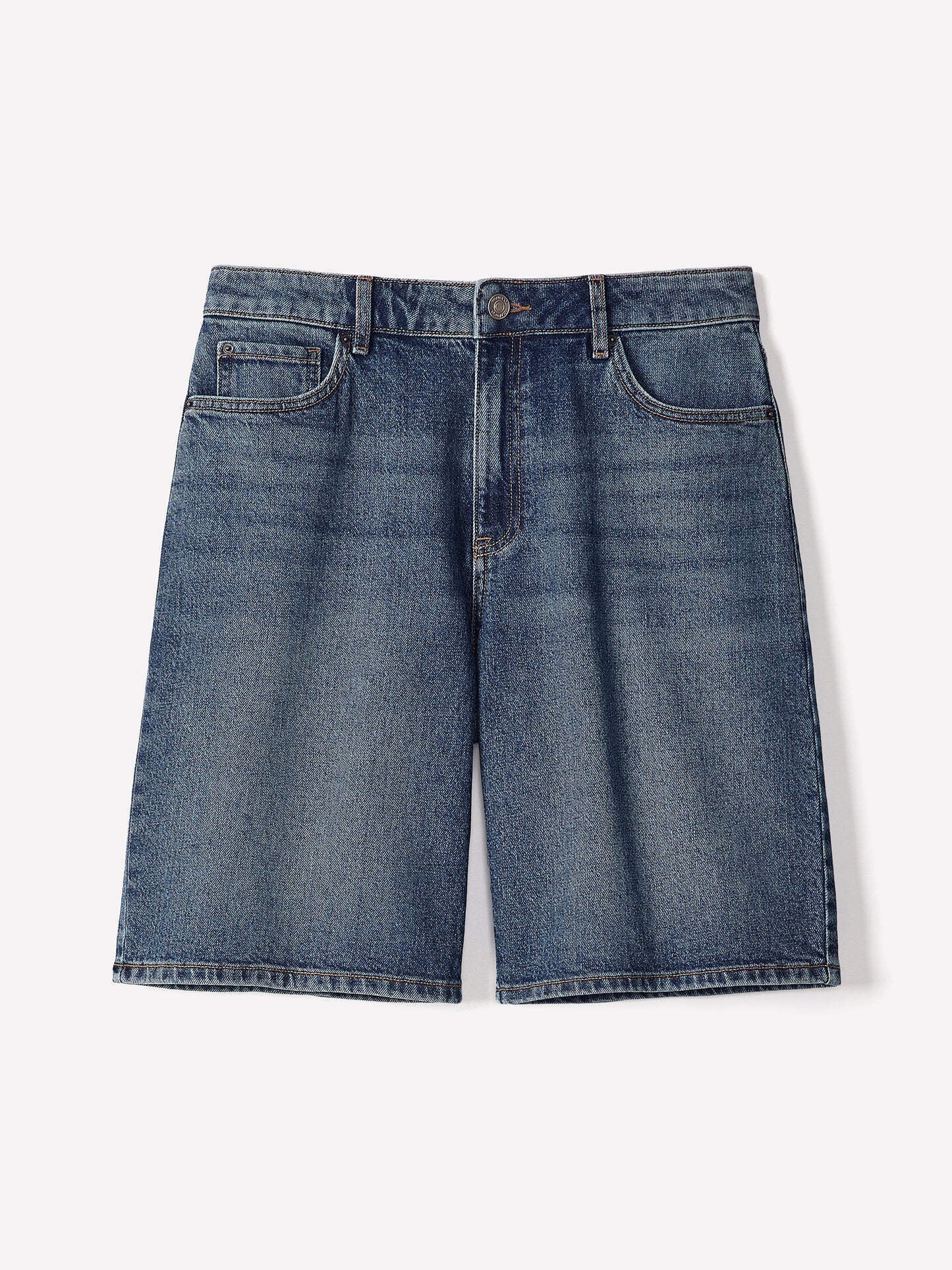 Bermuda Denim Shorts High Rise Cotton Blend
