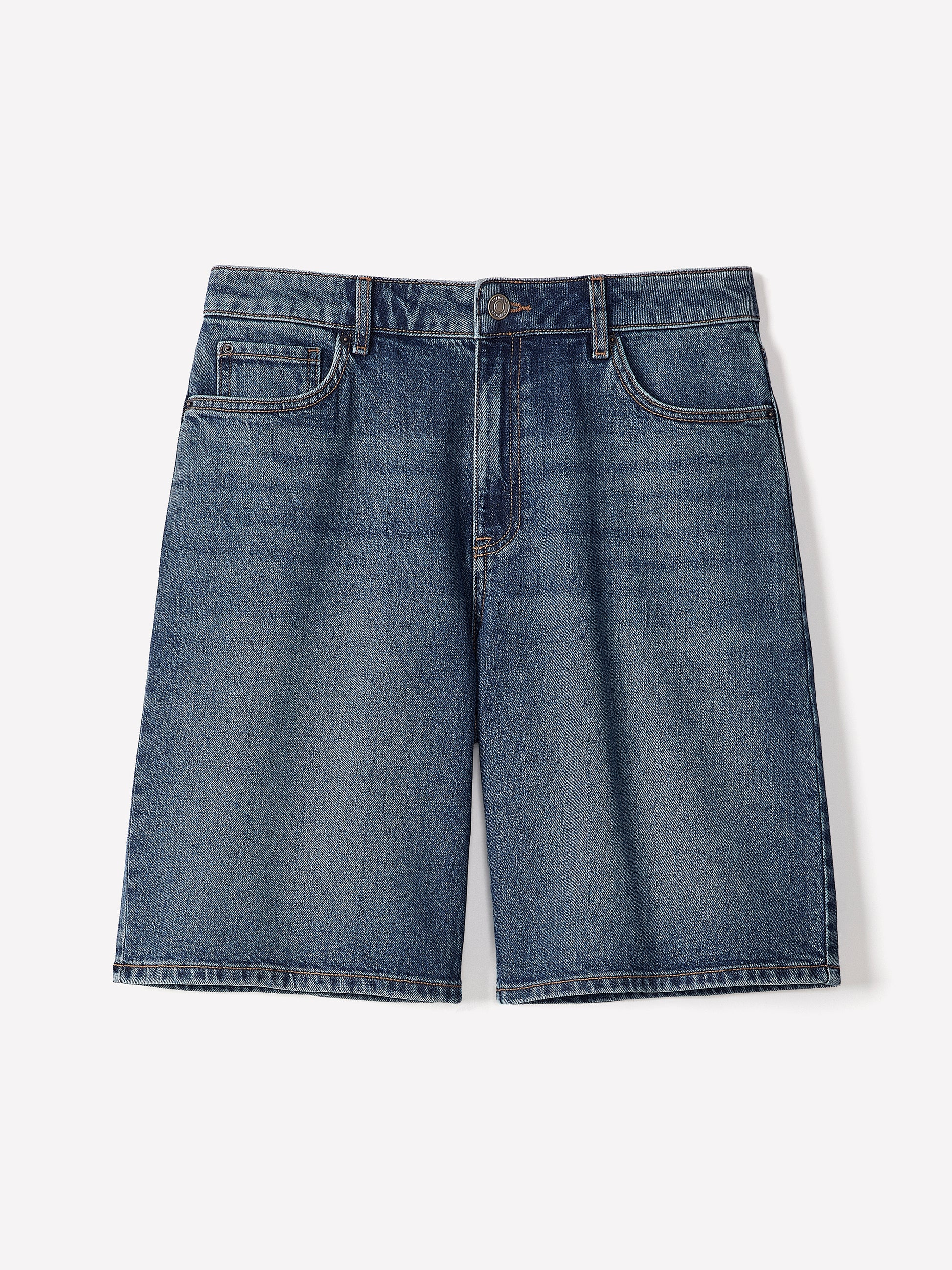Bermuda Denim Shorts High Rise Cotton Blend