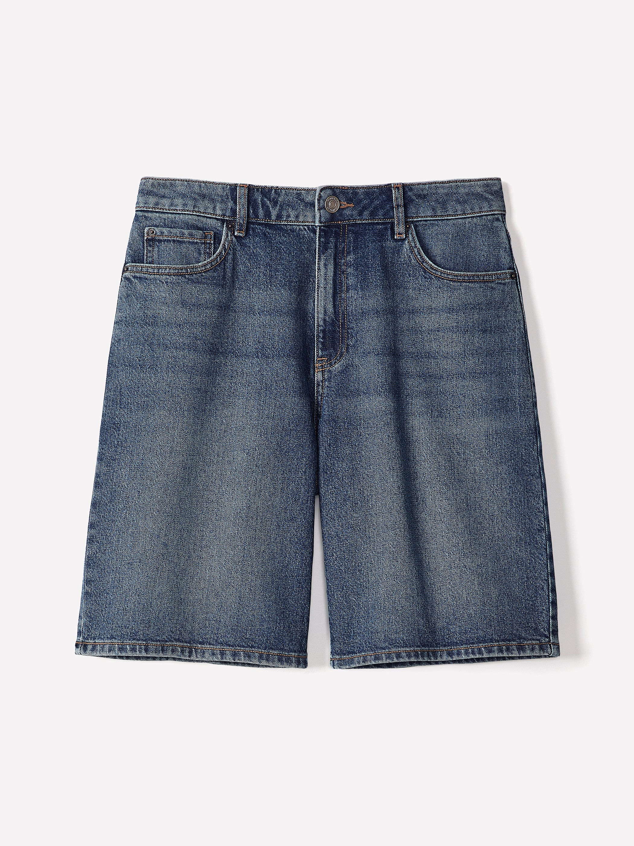 Bermuda Denim Shorts High Rise Cotton Blend