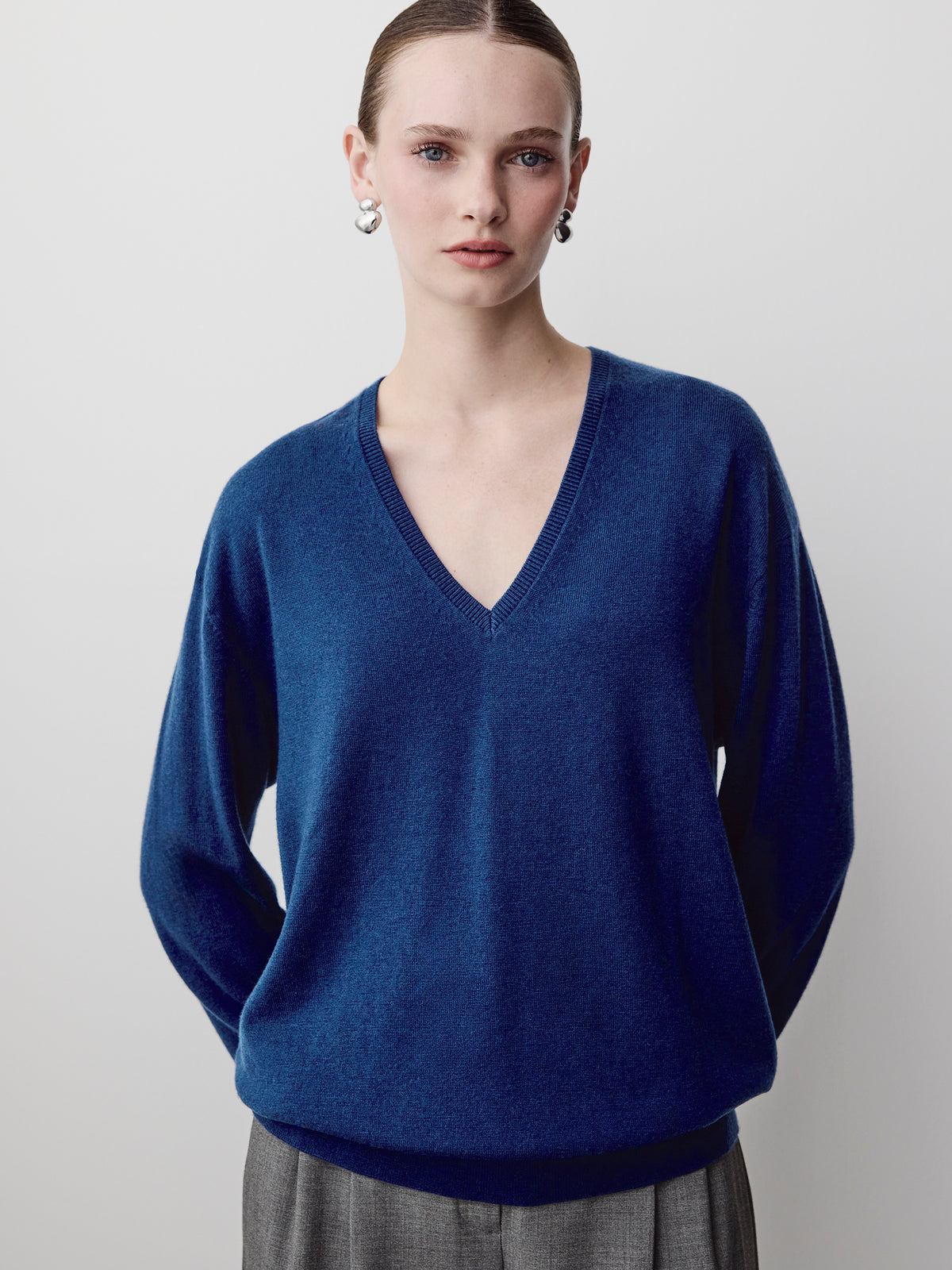 Long-Sleeve V-Neck Oversized Merino Sweater