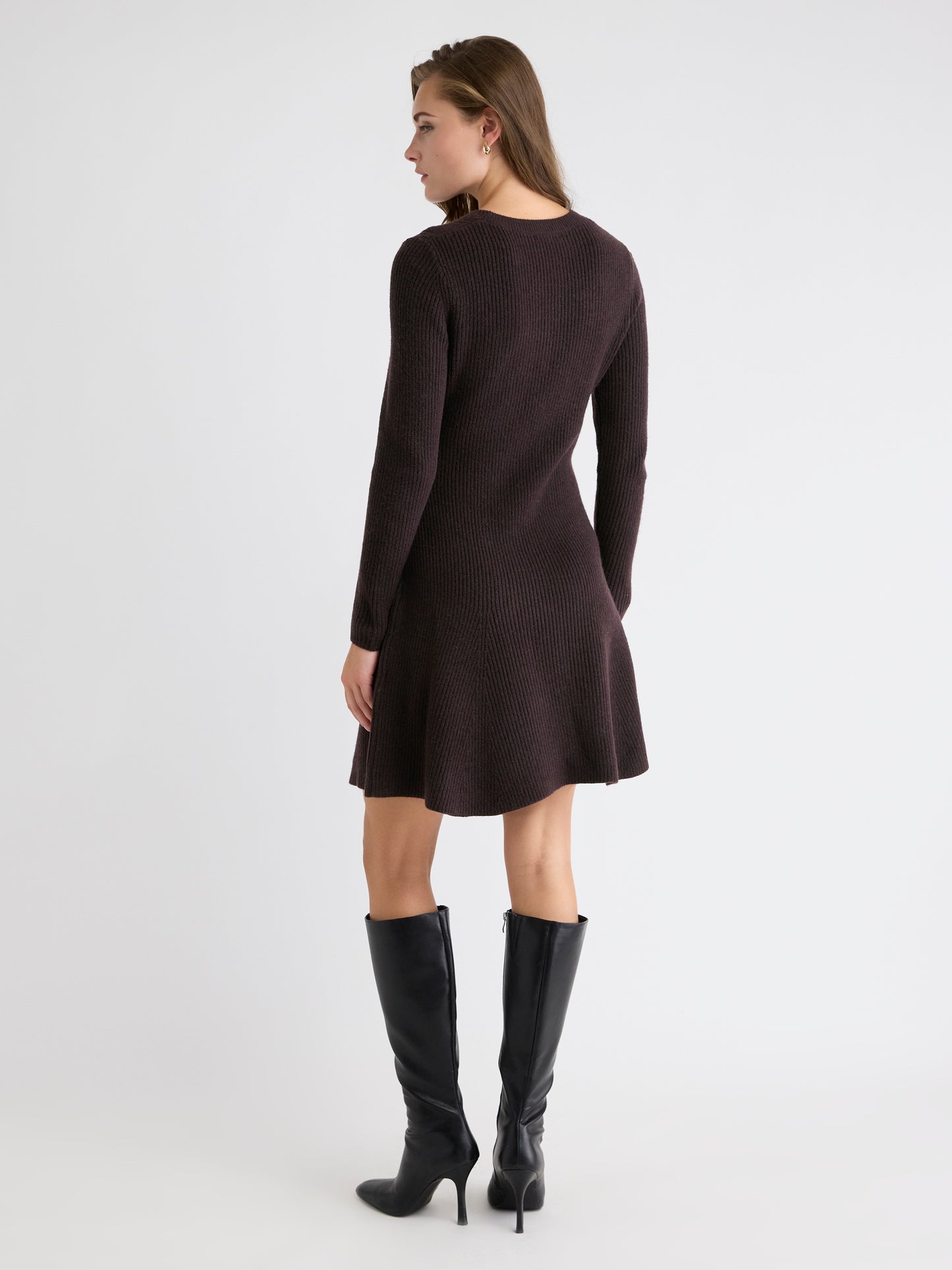 Long-Sleeve Crew-Neck Mini Sweater Dress