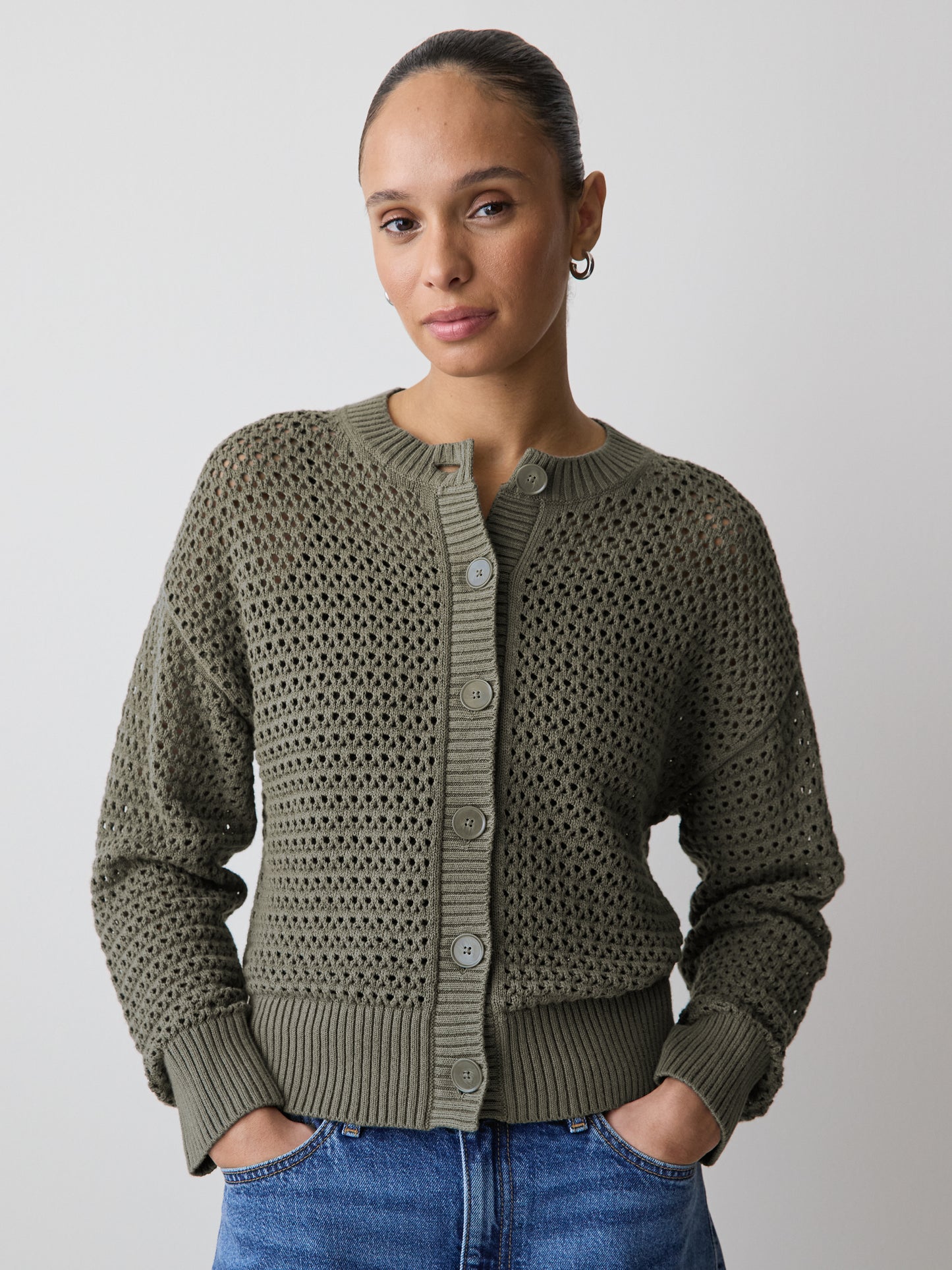 Cardigan en Mailles Ajourées à Manches Longues