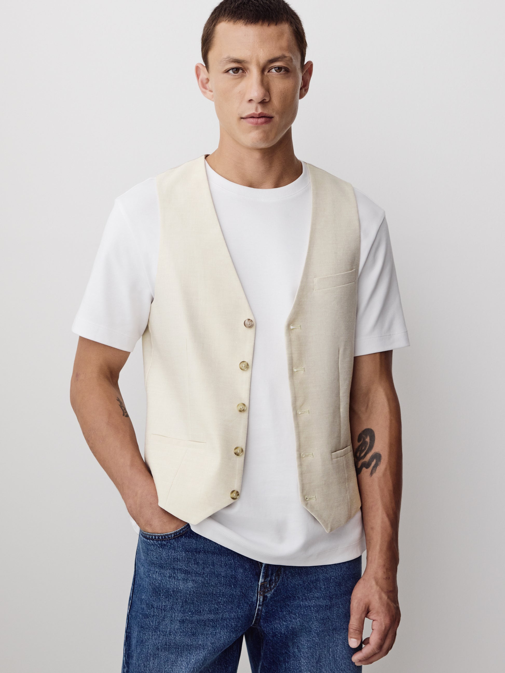 Stretch Linen Suit Vest