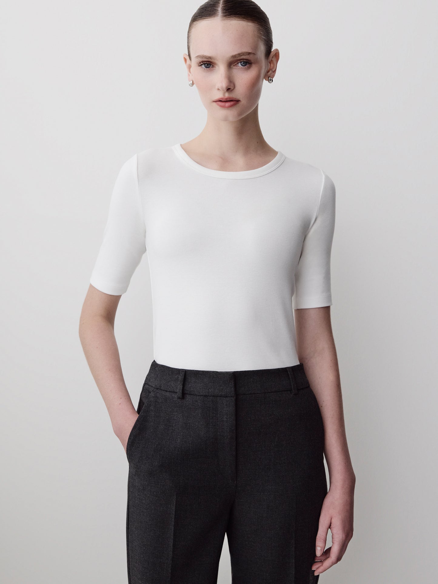 Elbow-Sleeve Crew-Neck Fitted Tee