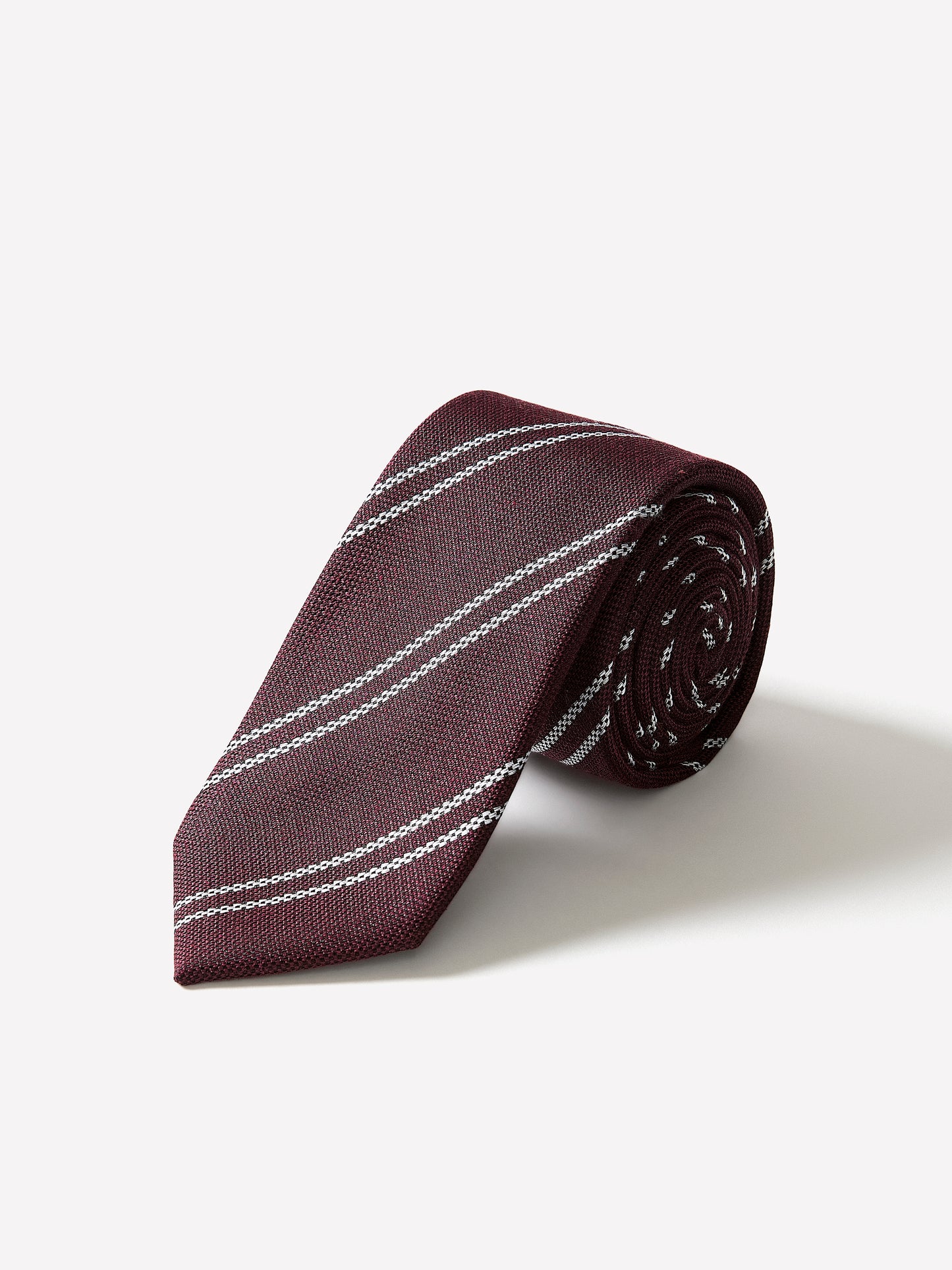 Woven Skinny Silk Tie with Double Stripe Pattern