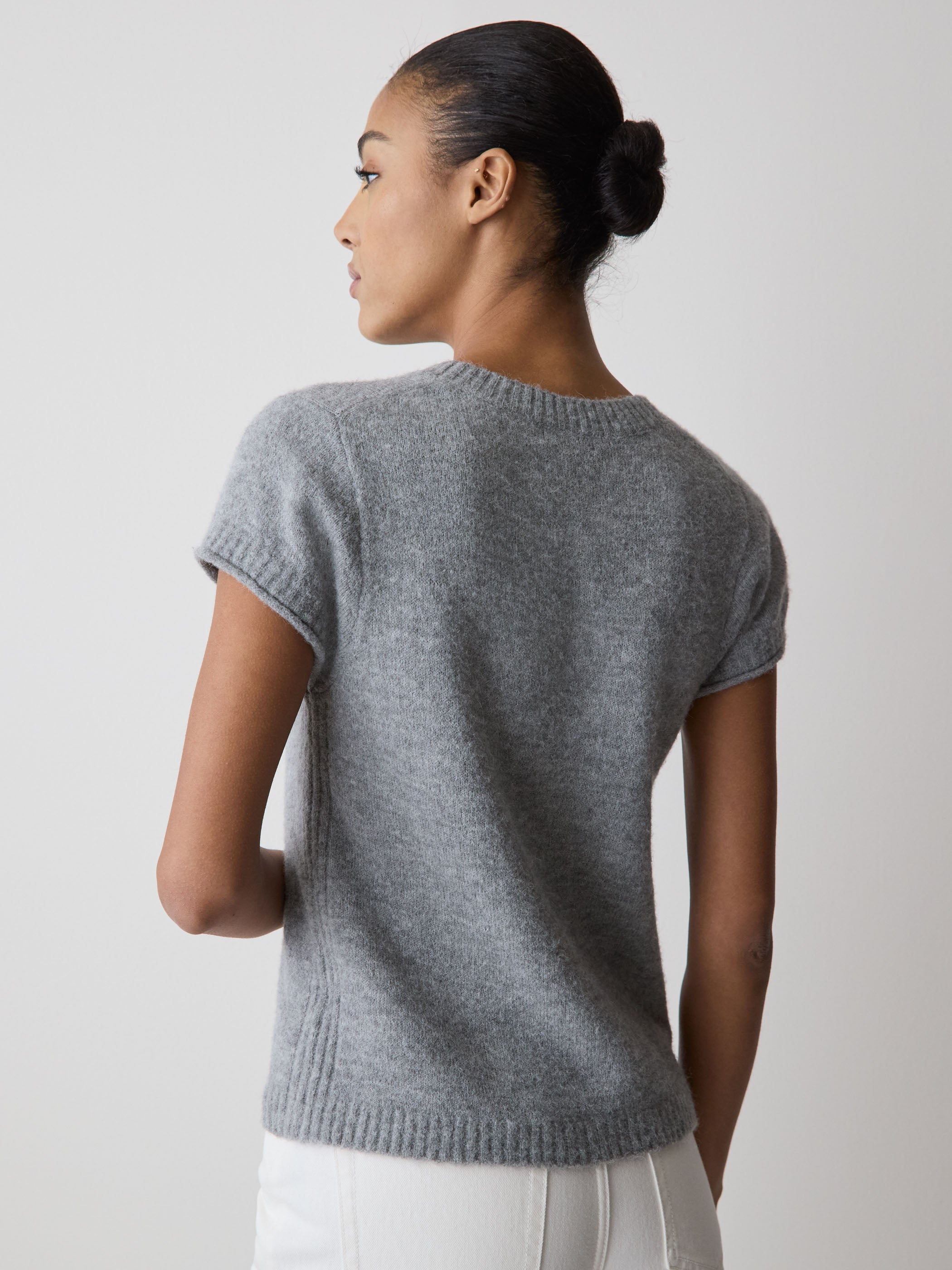 Pull Ample en Laine à Manches Courtes et Col Rond