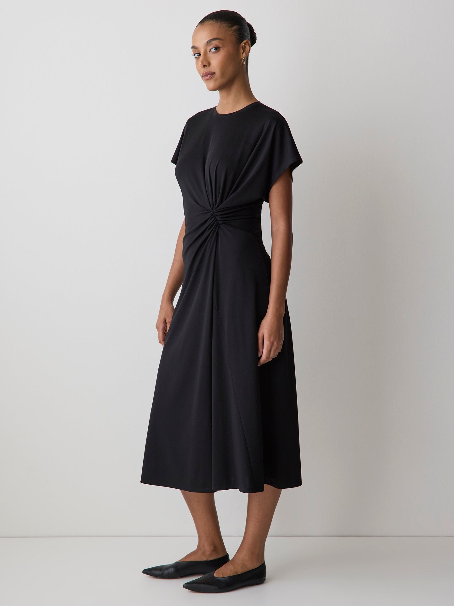 Knit V-Neck Dollman Midi Dress with Silk Blend