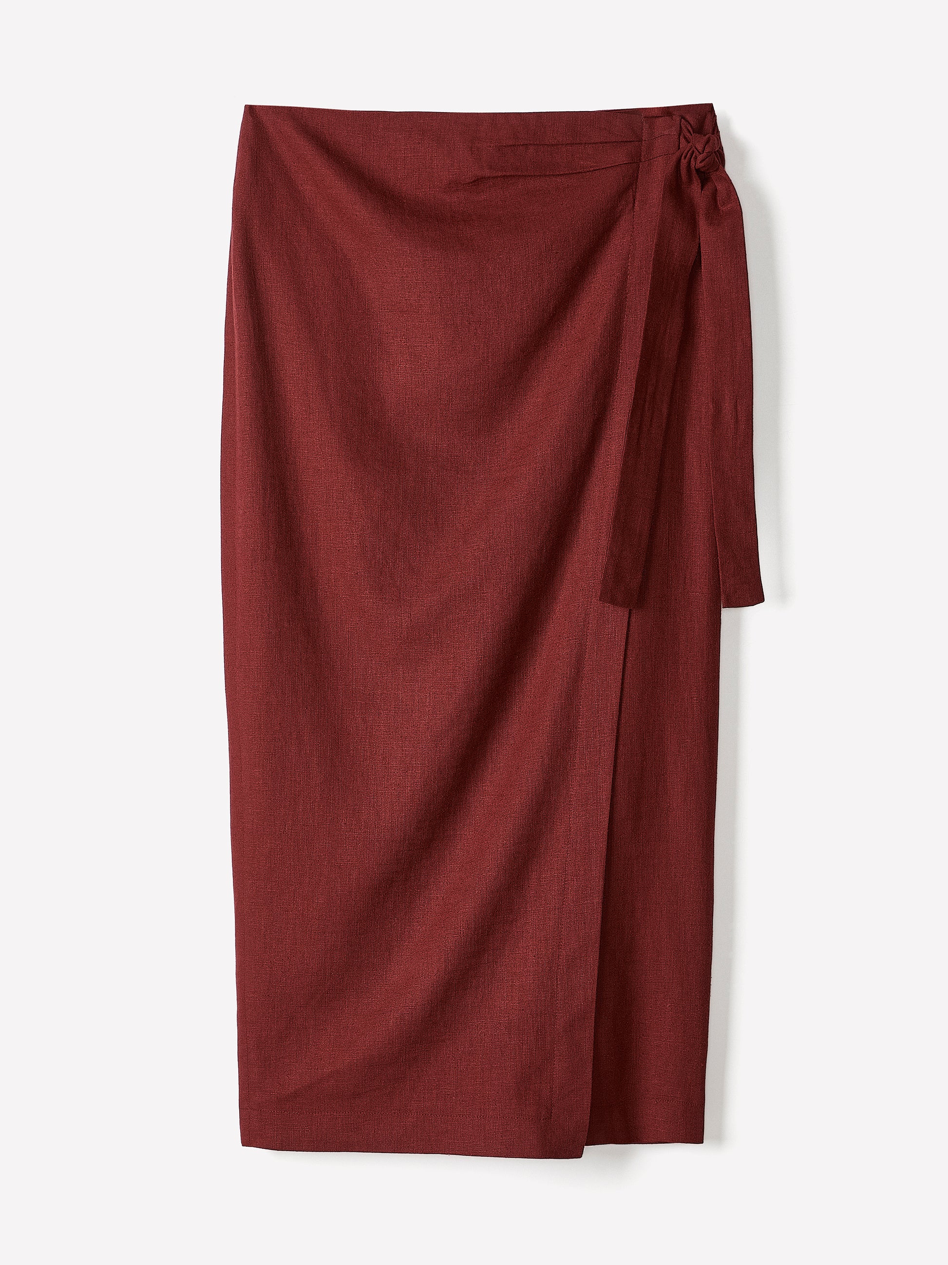 Woven Linen Blend Wrap Midi Skirt