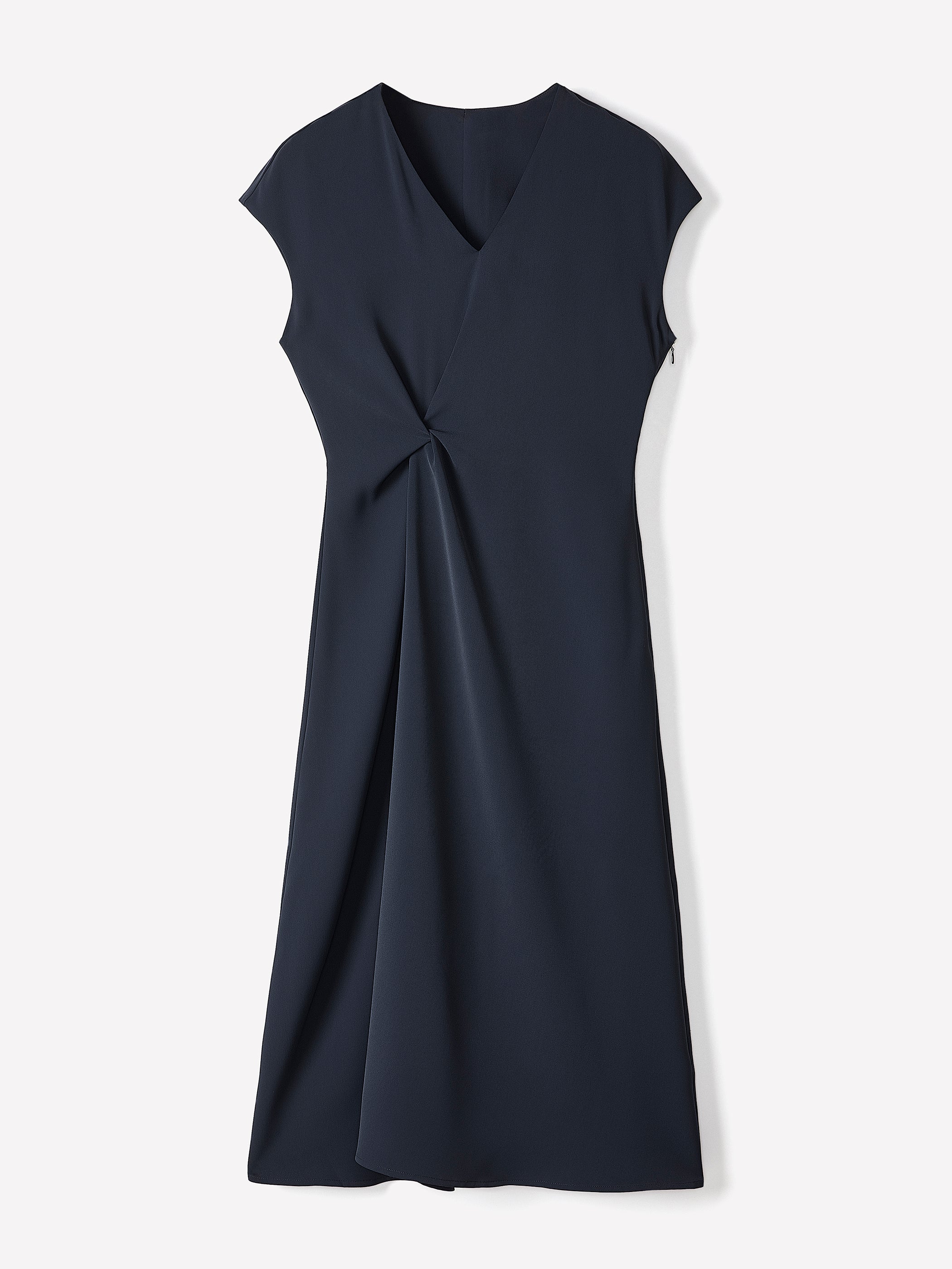 Robe Midi en Sergé à Manches Très Courtes et Col V