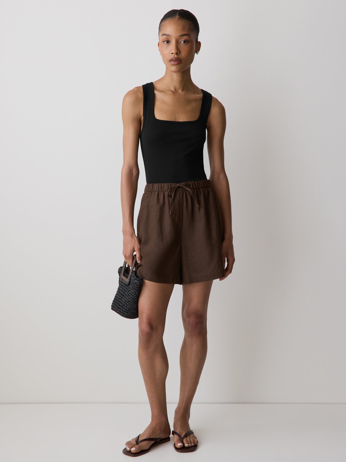 Knit Tank Top Square Neck Cotton Blend