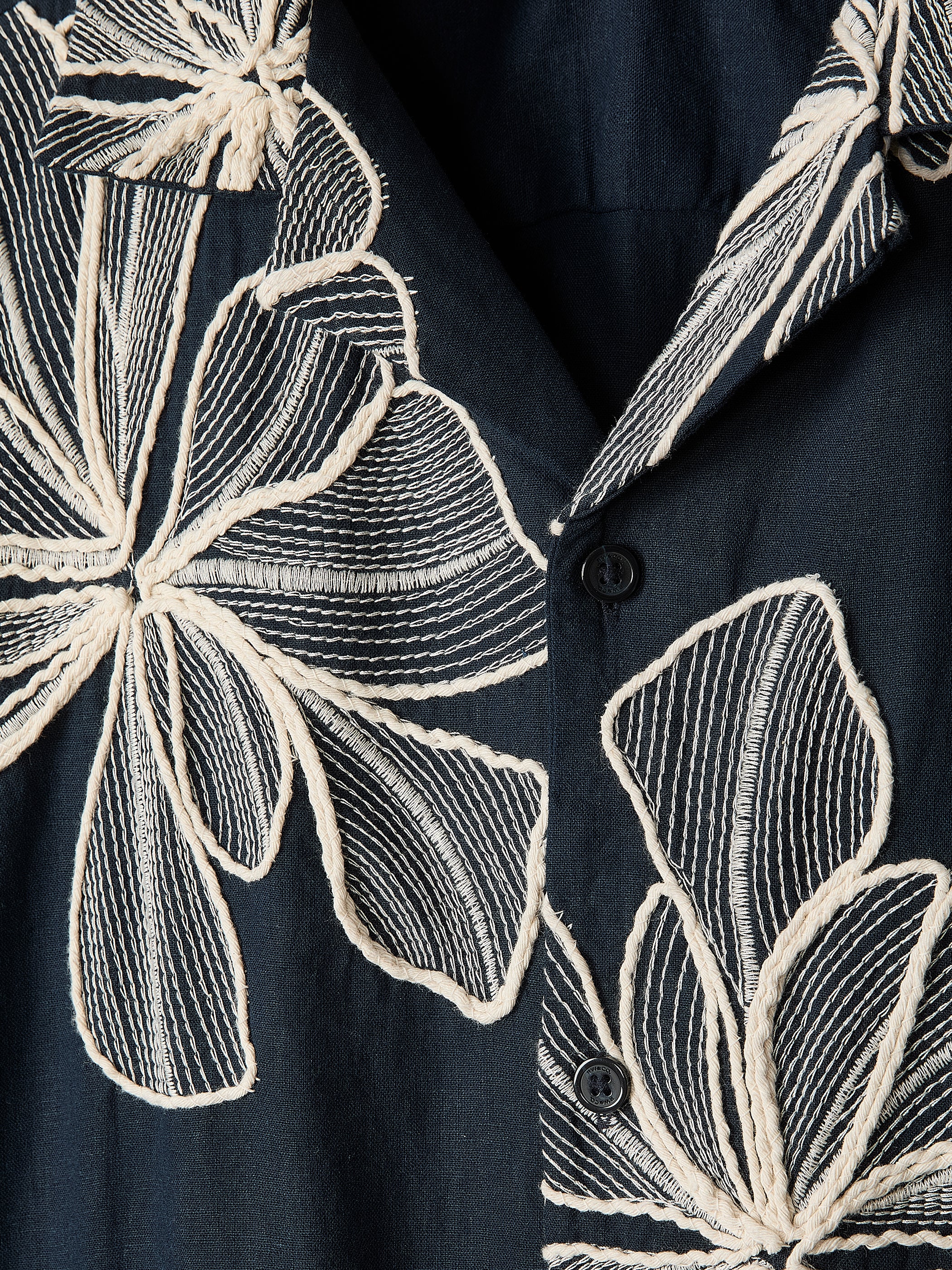 Short-Sleeve Camp-Collar Shirt with Embroidered Details