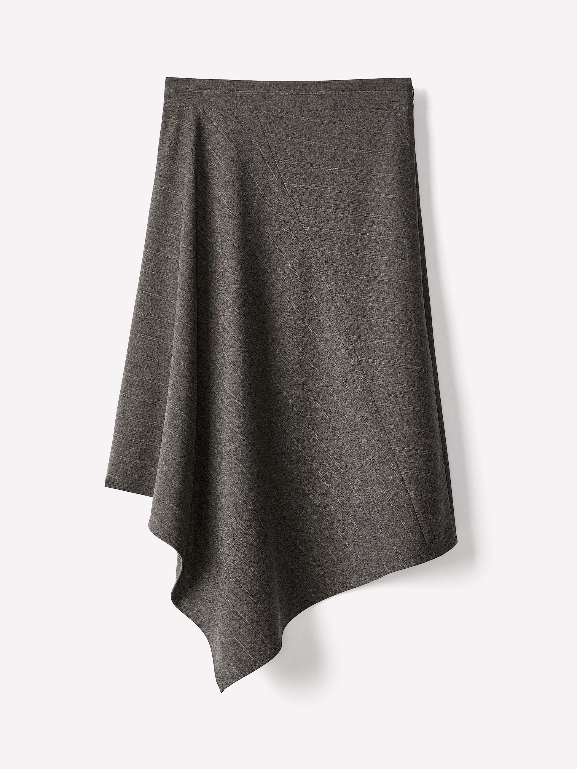 Woven Asymmetric Flare Midi Skirt in Polyester Blend