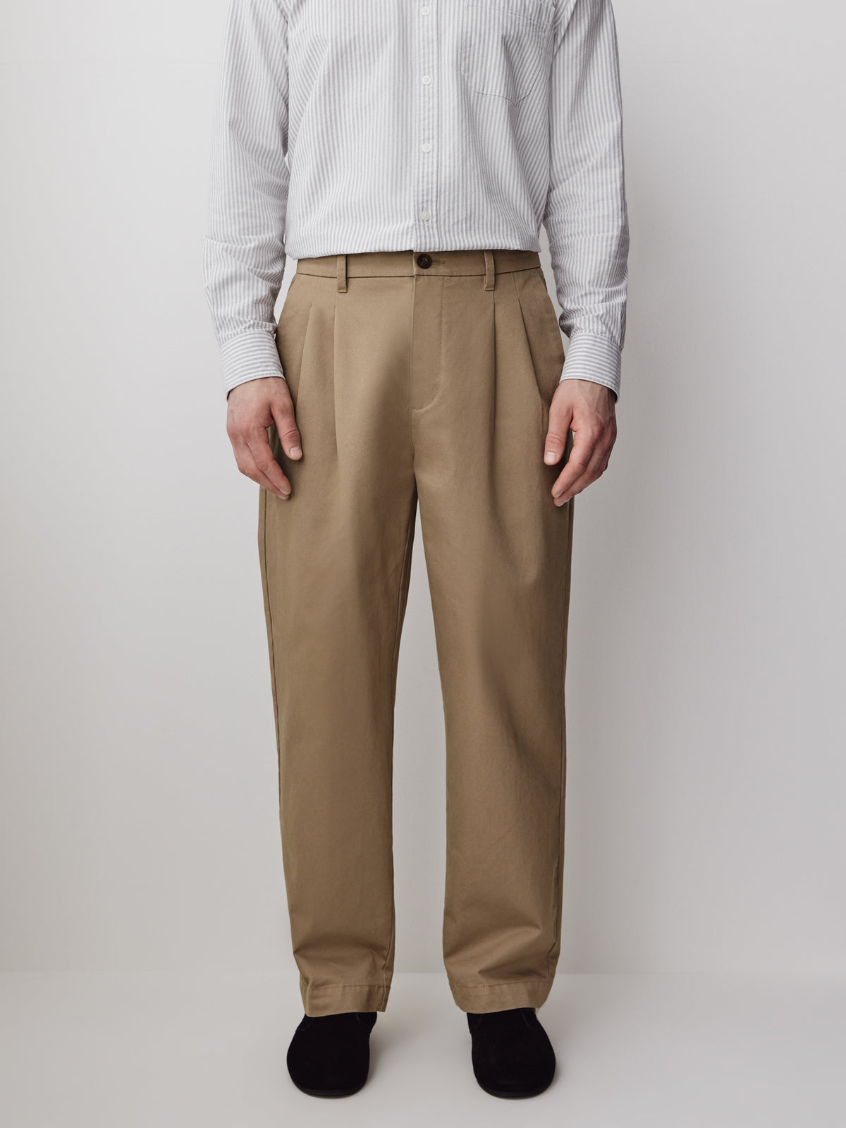 Loose Straight-Leg Pleated Chino Pant