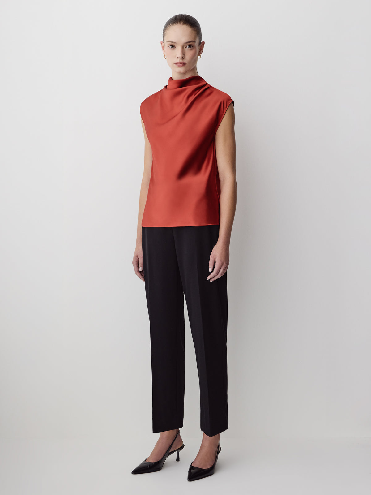 Satin Drapey Neck Extended Sleeve Blouse