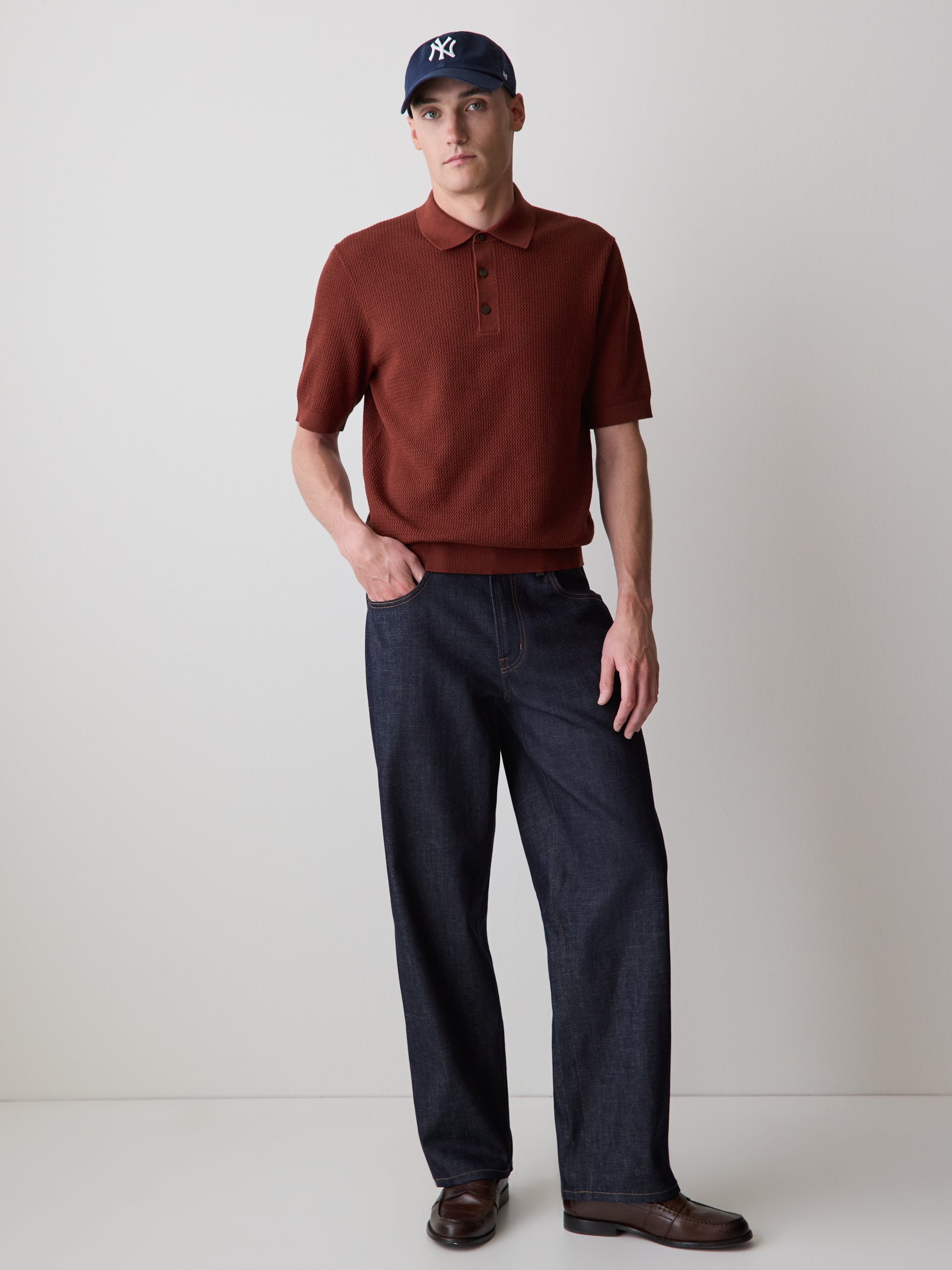 Textured Short-Sleeve Polo Sweater