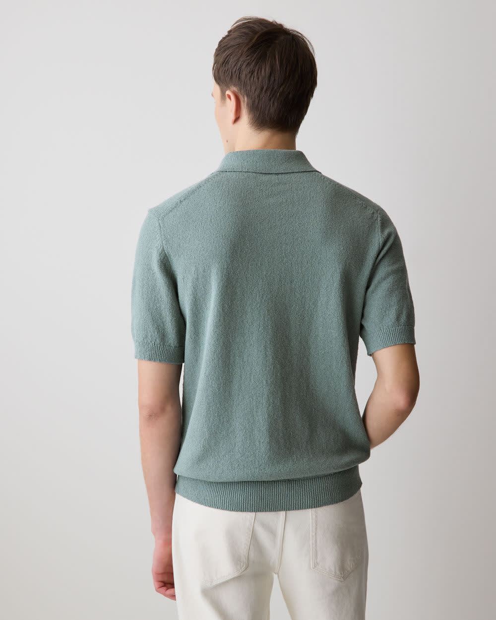 Short-Sleeve Bouclé Polo Sweater