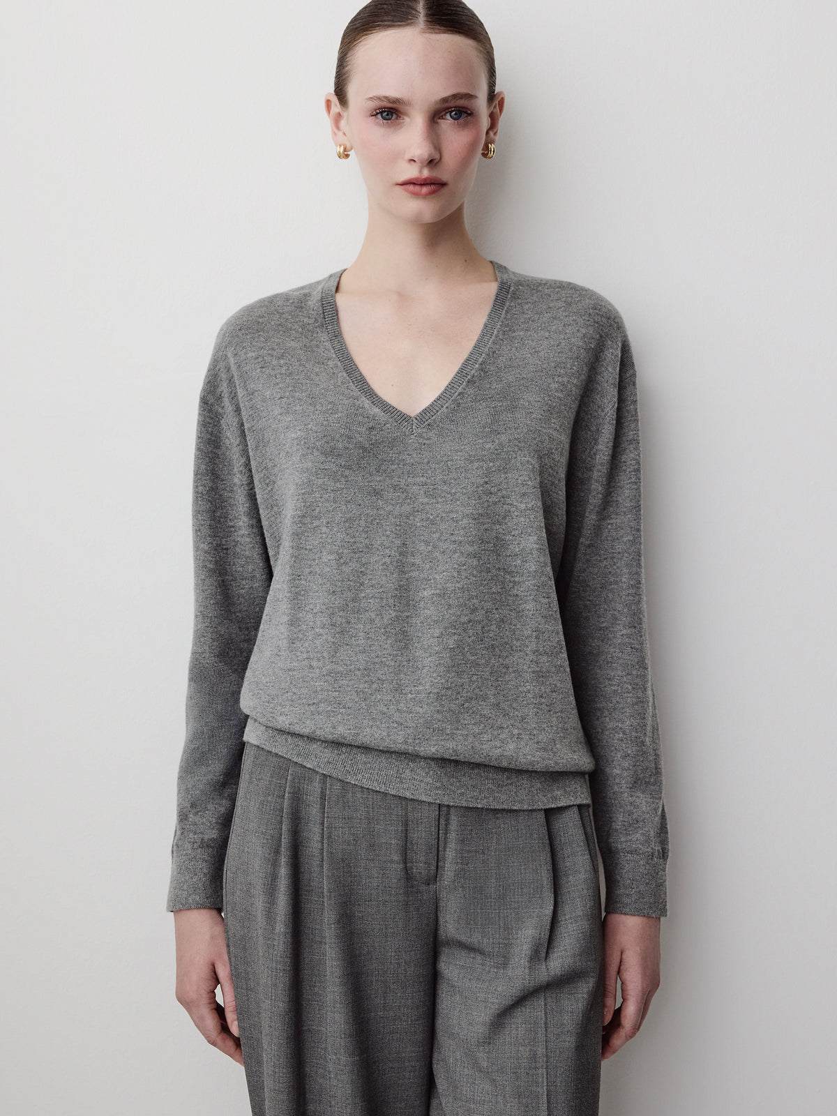 Long-Sleeve V-Neck Oversized Merino Sweater