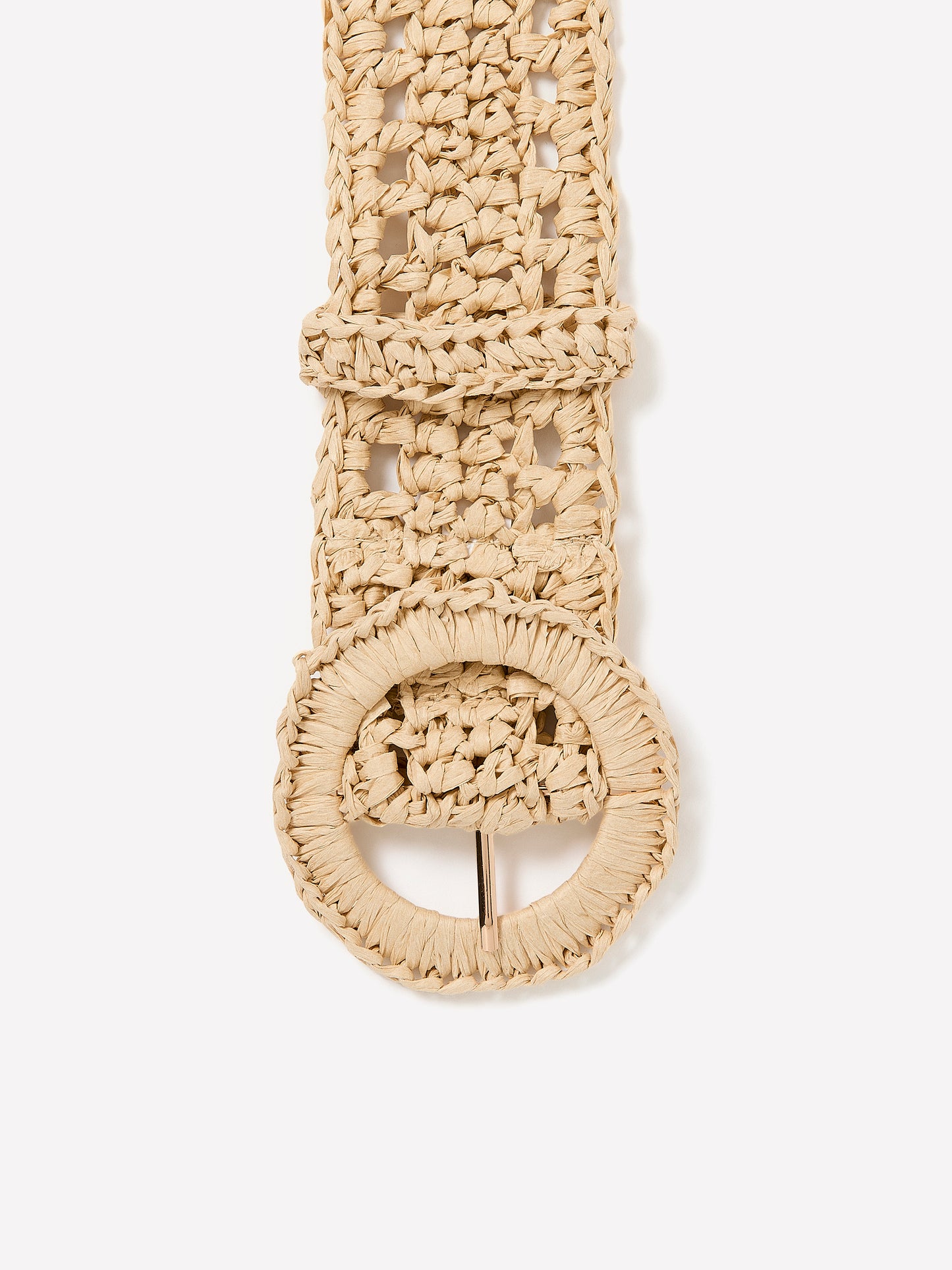 Non-Stretch Raffia Belt with Round Buckle