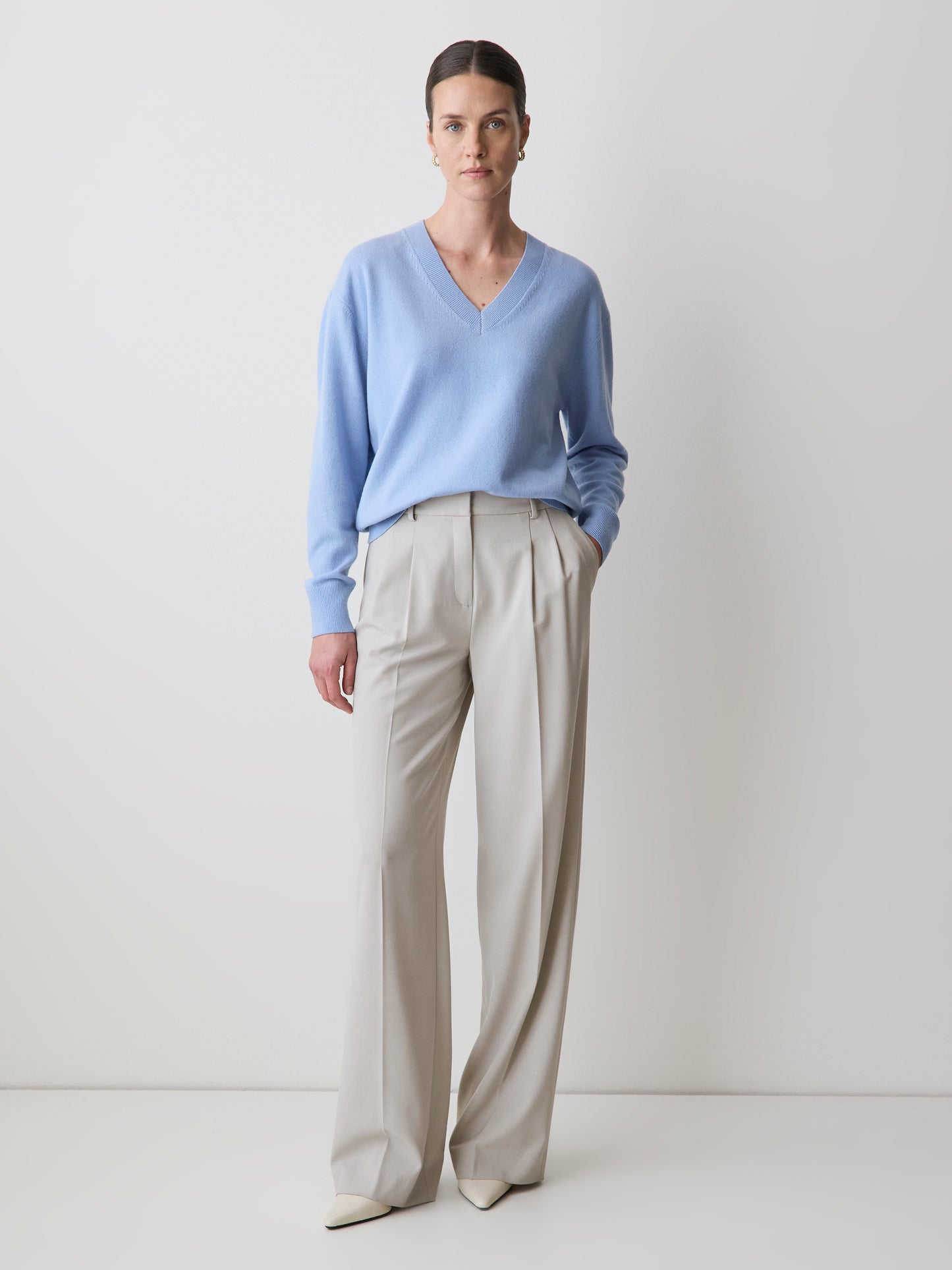 Merino Wool V-Neck Drop Shoulder Sweater