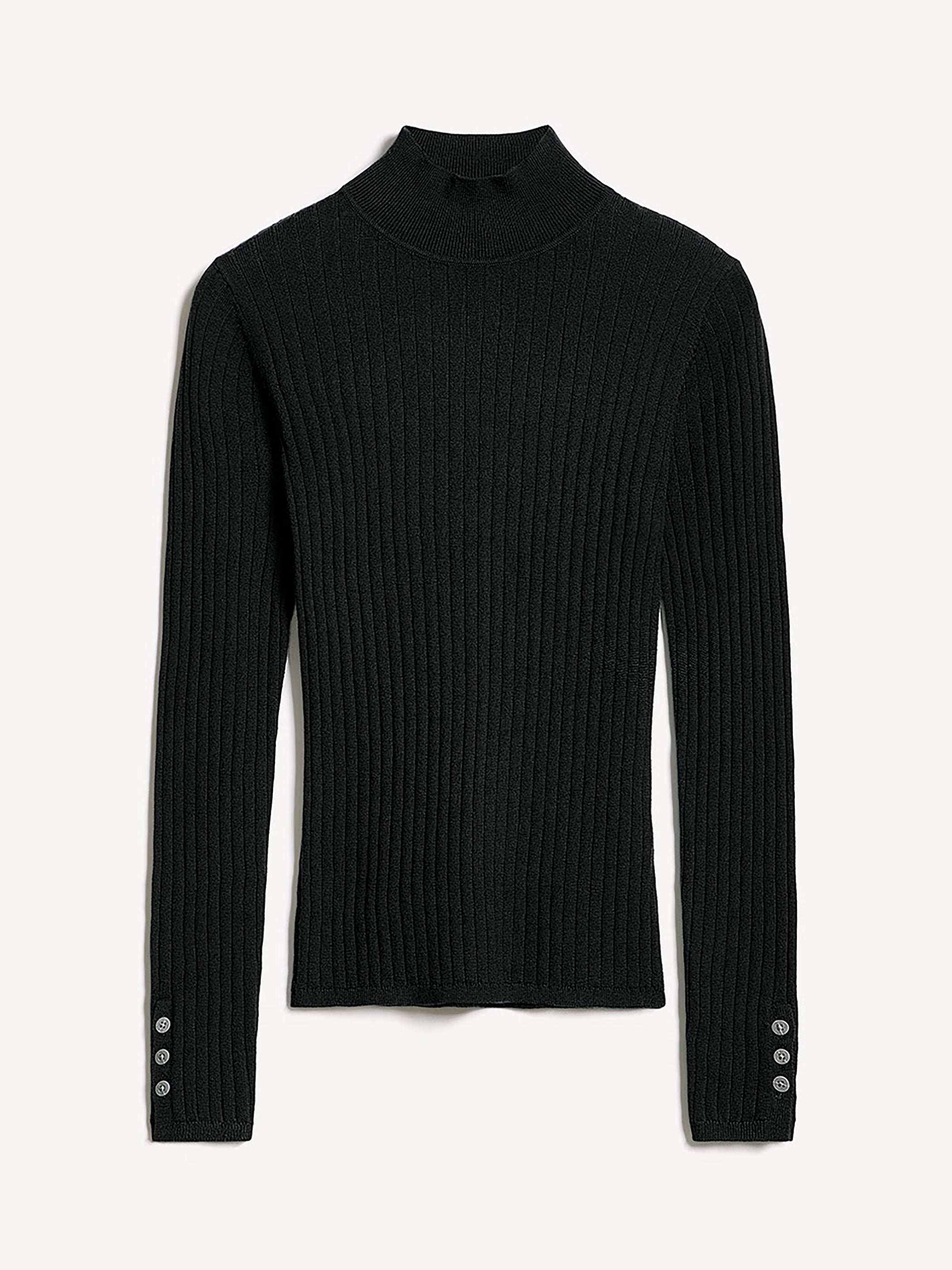 Mock-Neck Sweater with Buttons on Sleeves