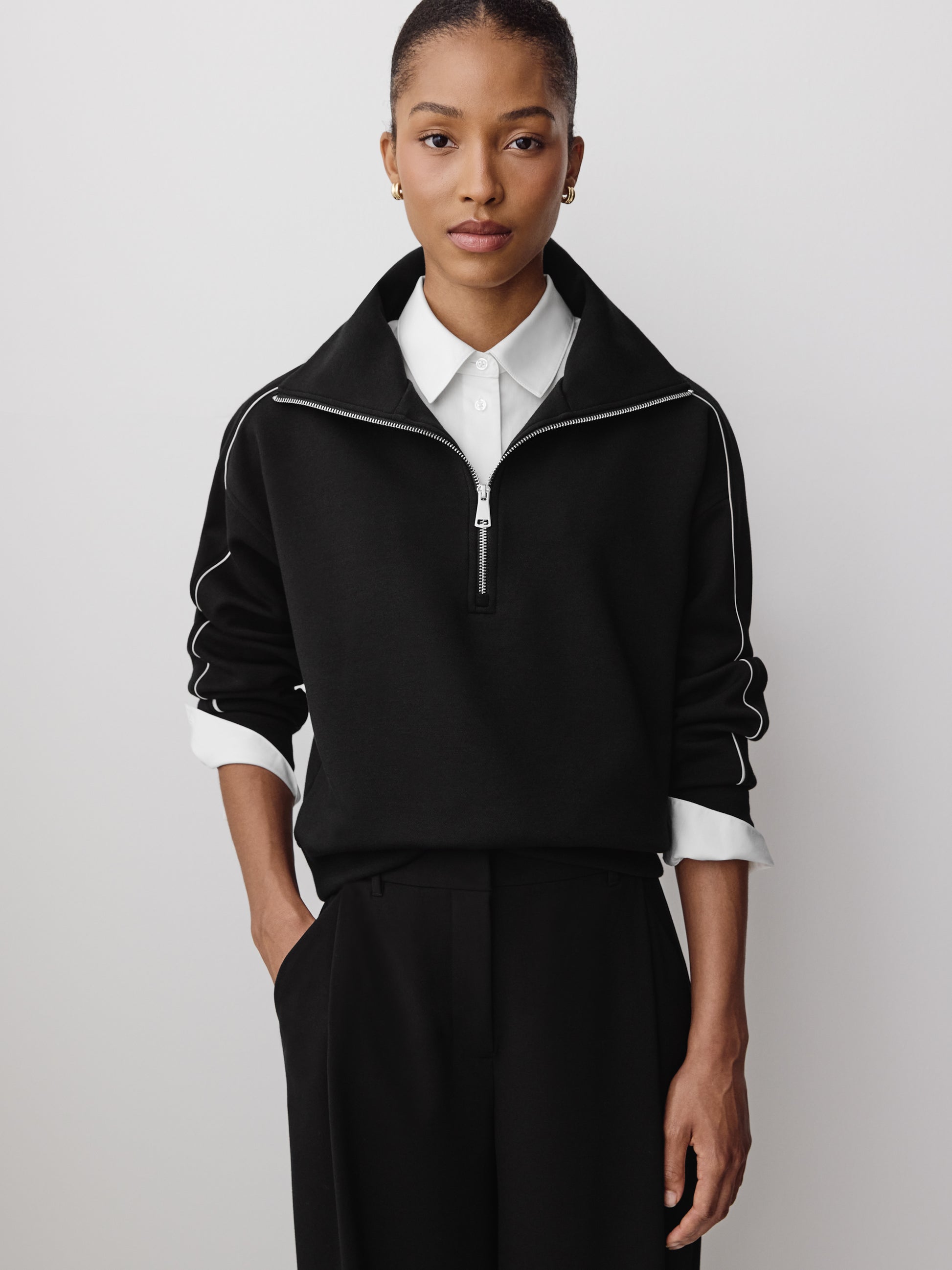 Knit Pullover 3/4 Zip Long Sleeve
