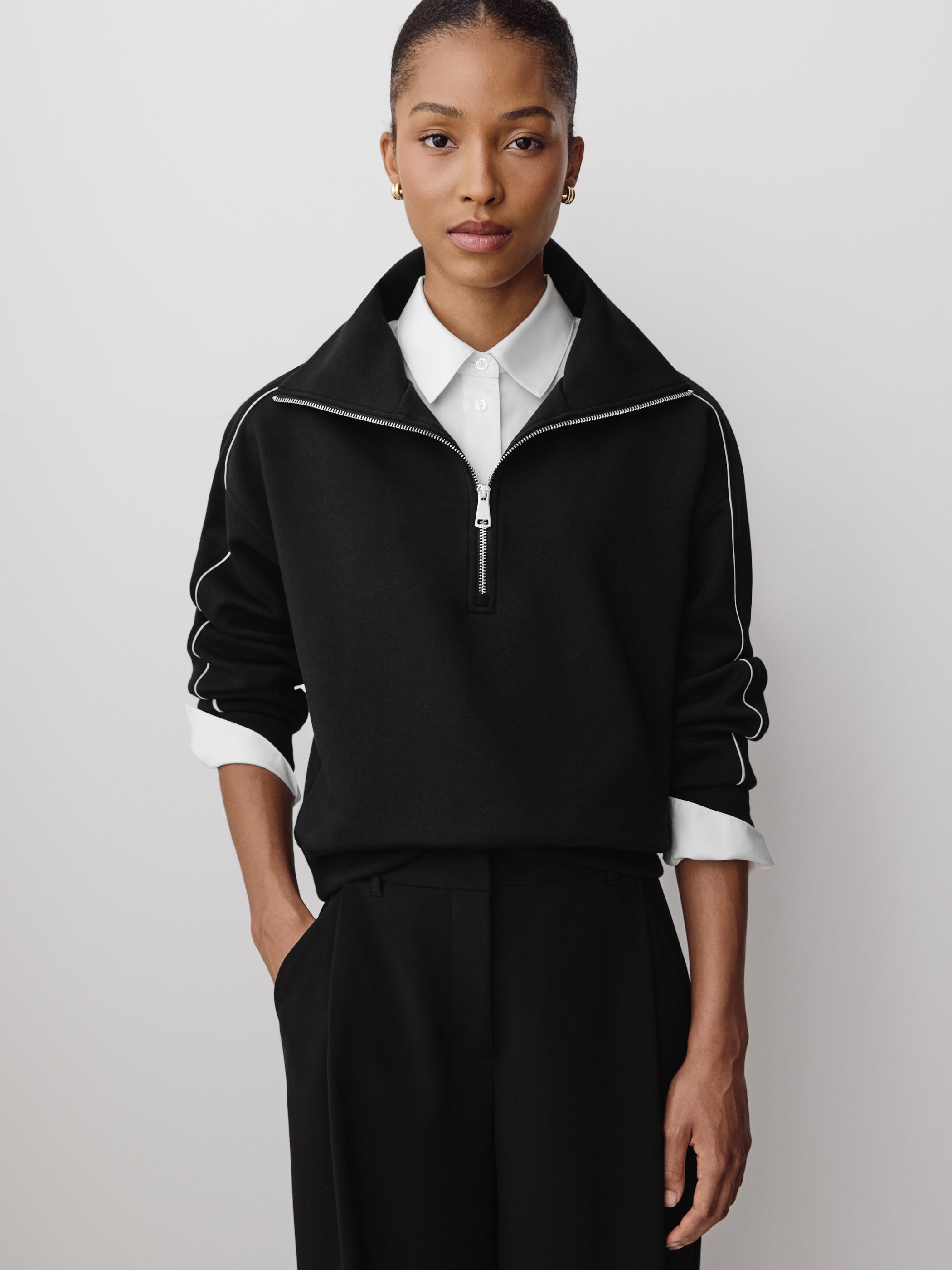 Knit Pullover 3/4 Zip Long Sleeve