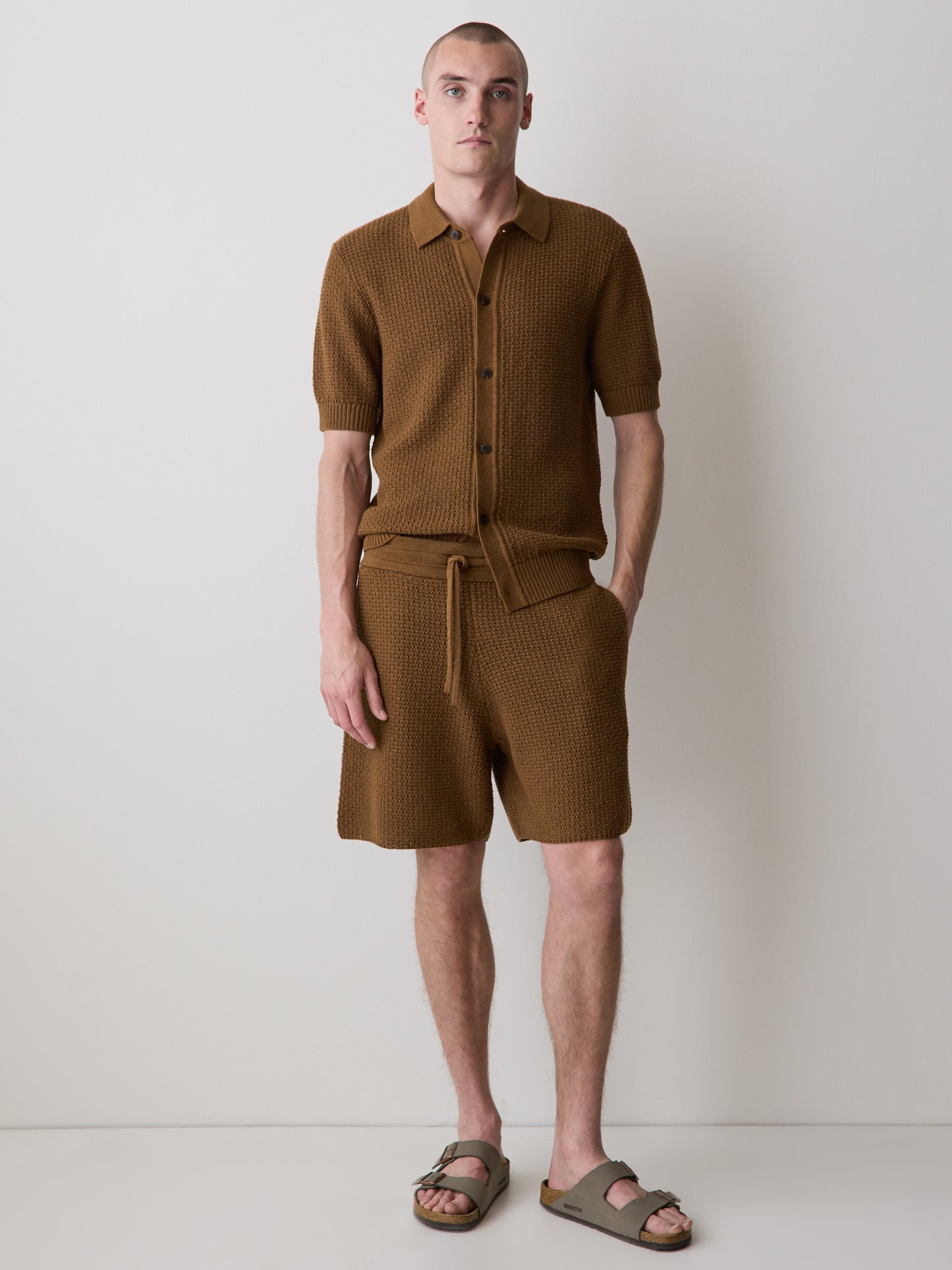 Knit Short Sleeve Sweater With Textured Stitch