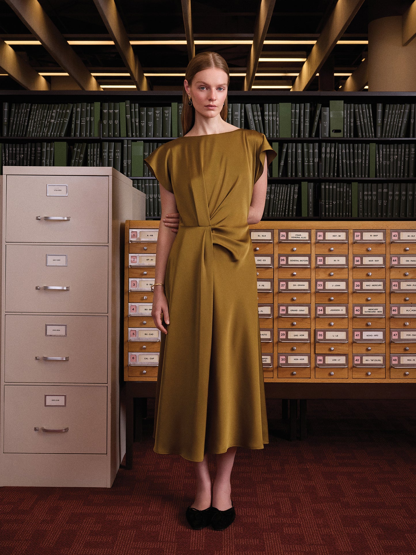 Short-Sleeve Cocktail Midi Dress with Draped Detail