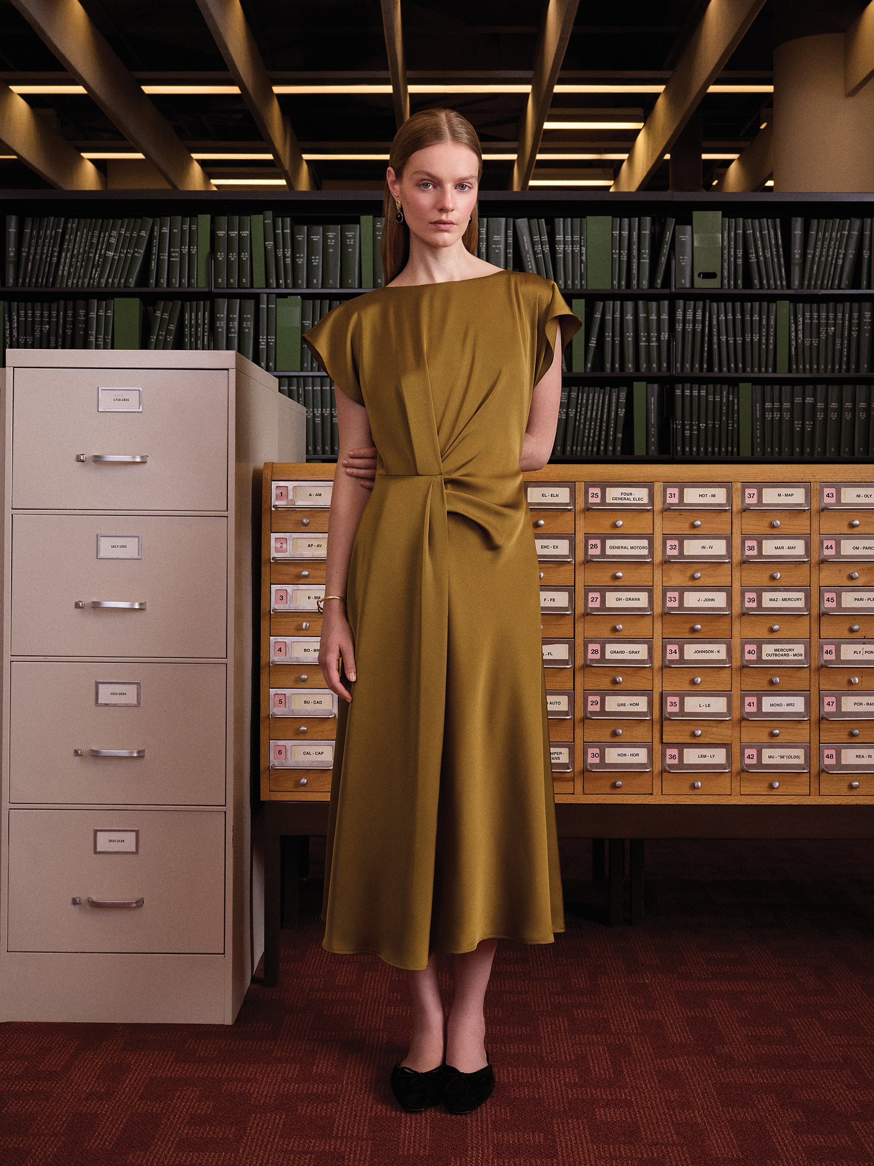 Short-Sleeve Cocktail Midi Dress with Draped Detail