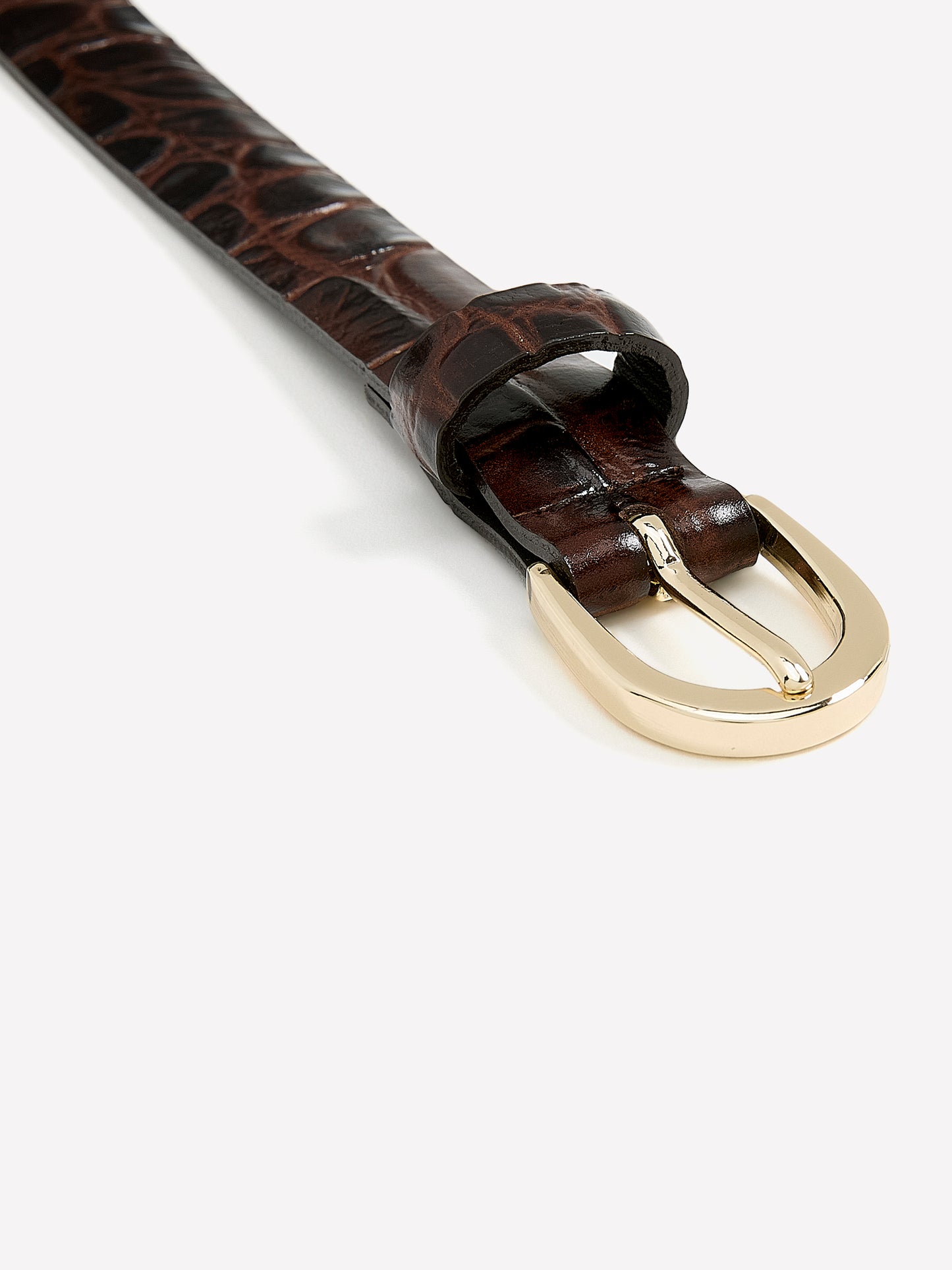 Leather Belt with Crocodile-Skin Pattern