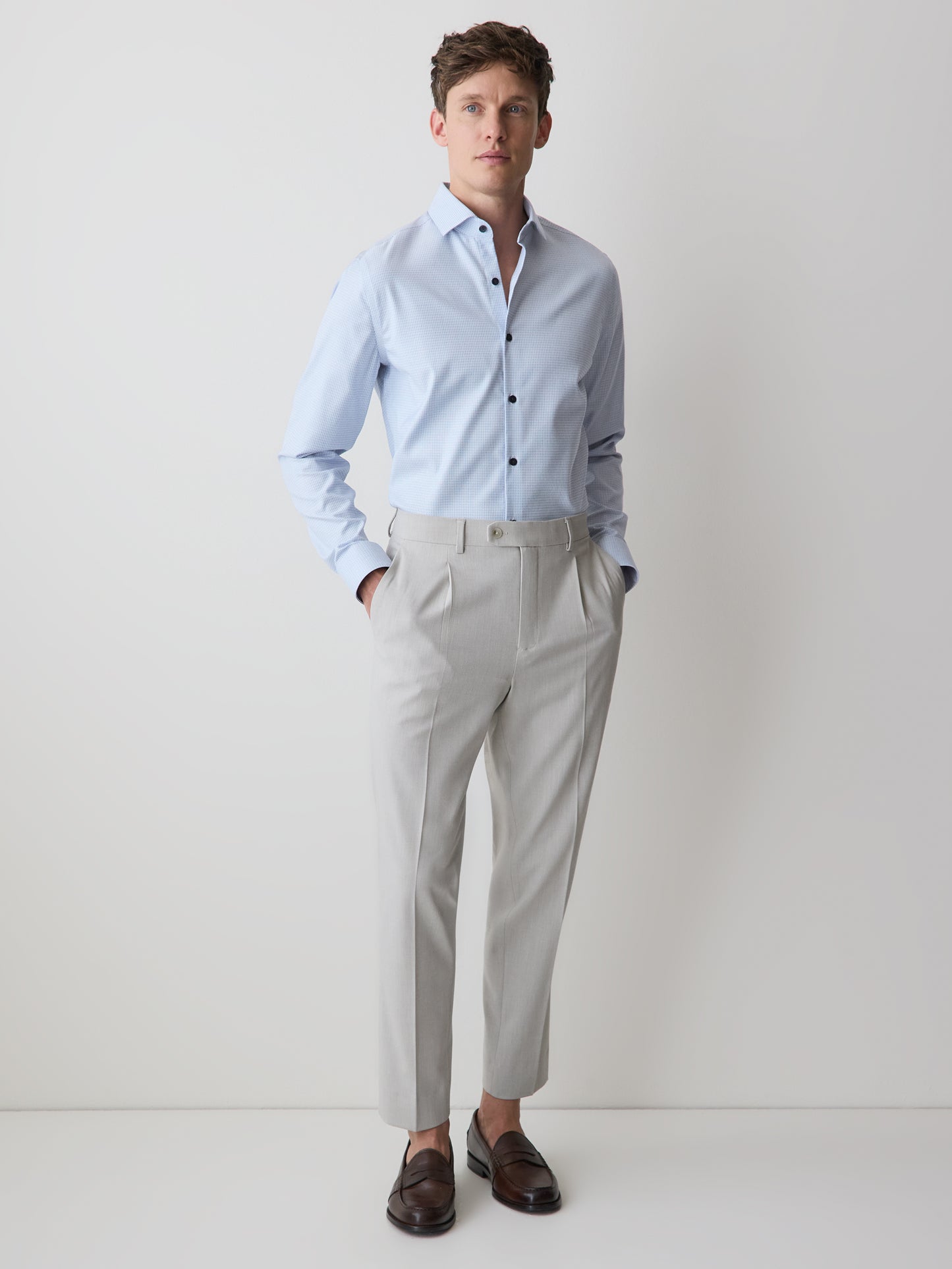 Chemise Habillée Bleue Pâle à Coupe Étroite en Dobby