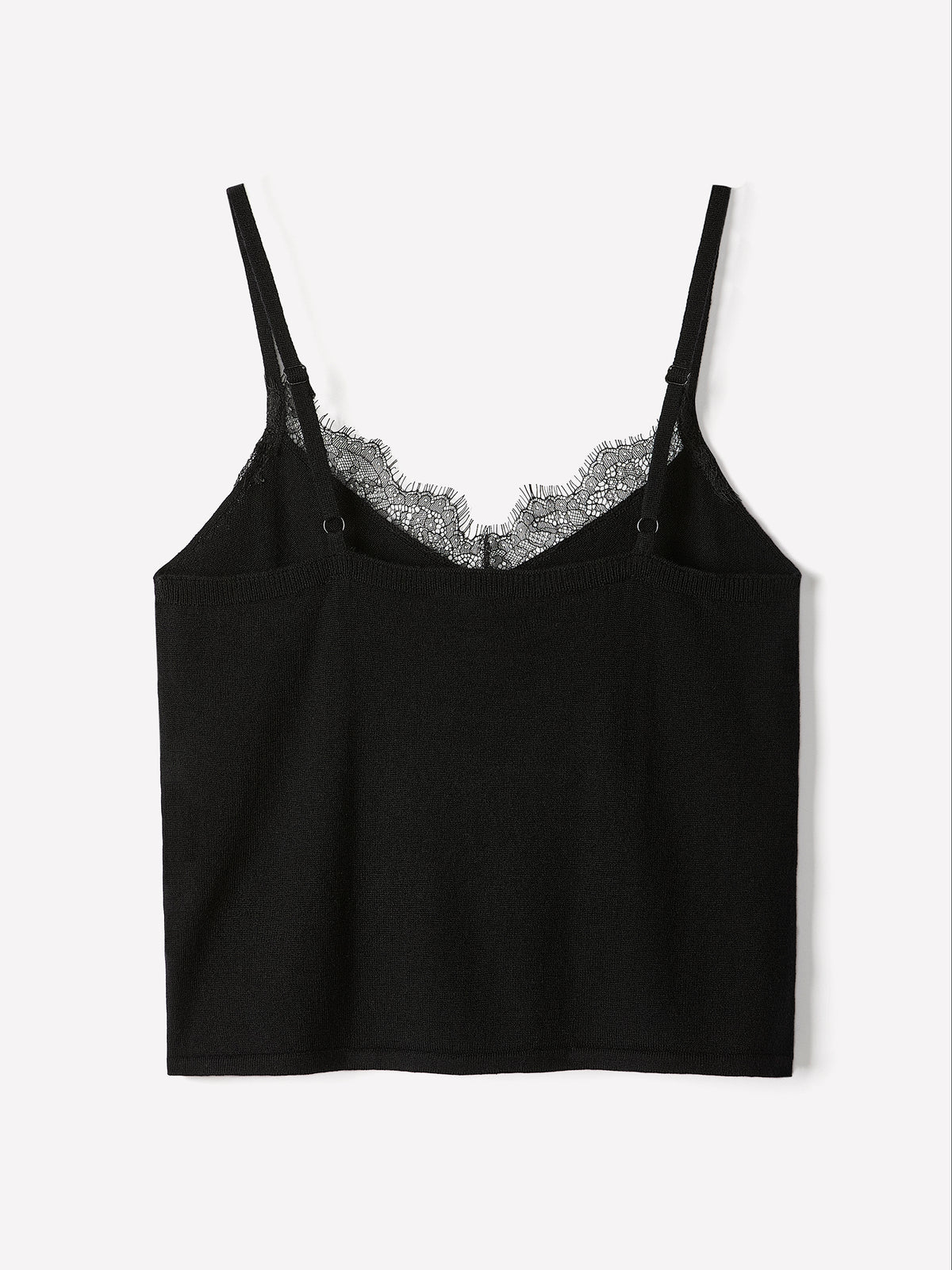 Merino-Wool V-Neck Cami with Lace Trim