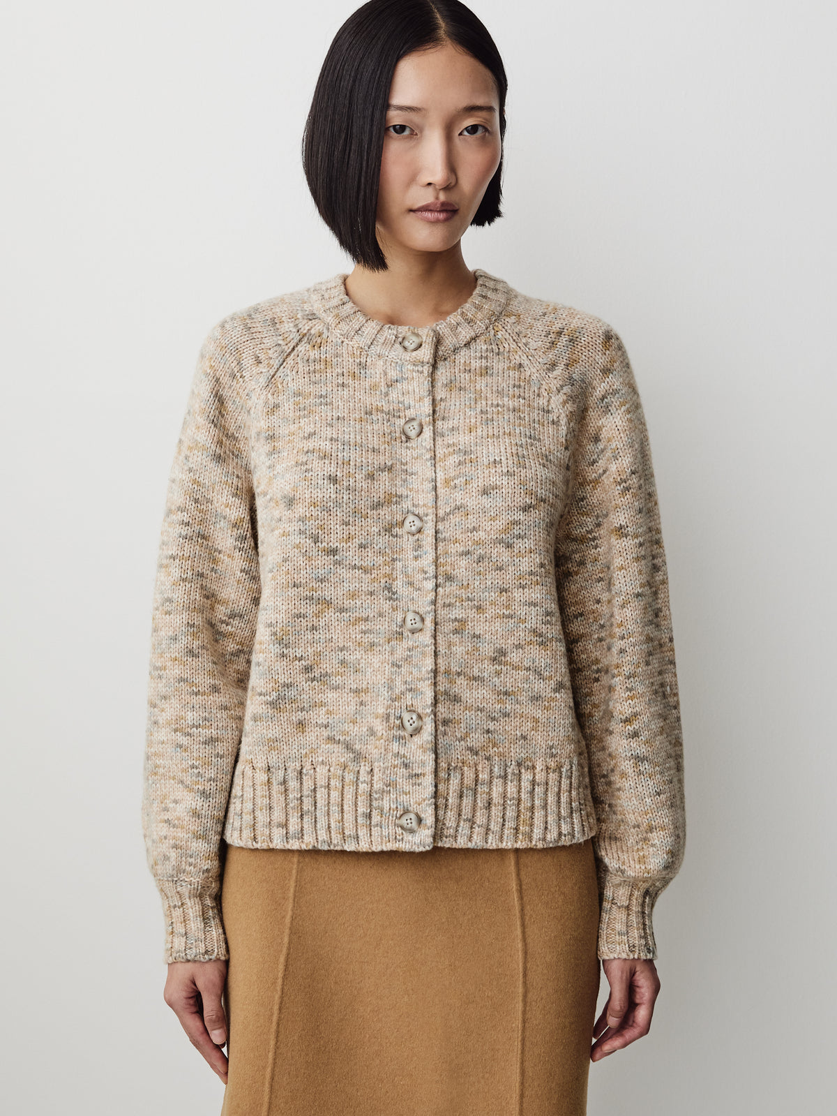 Long-Sleeve Crew-Neck Marled Cardigan