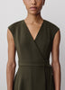 Extended-Sleeve V-Neck Wrap Midi Dress
