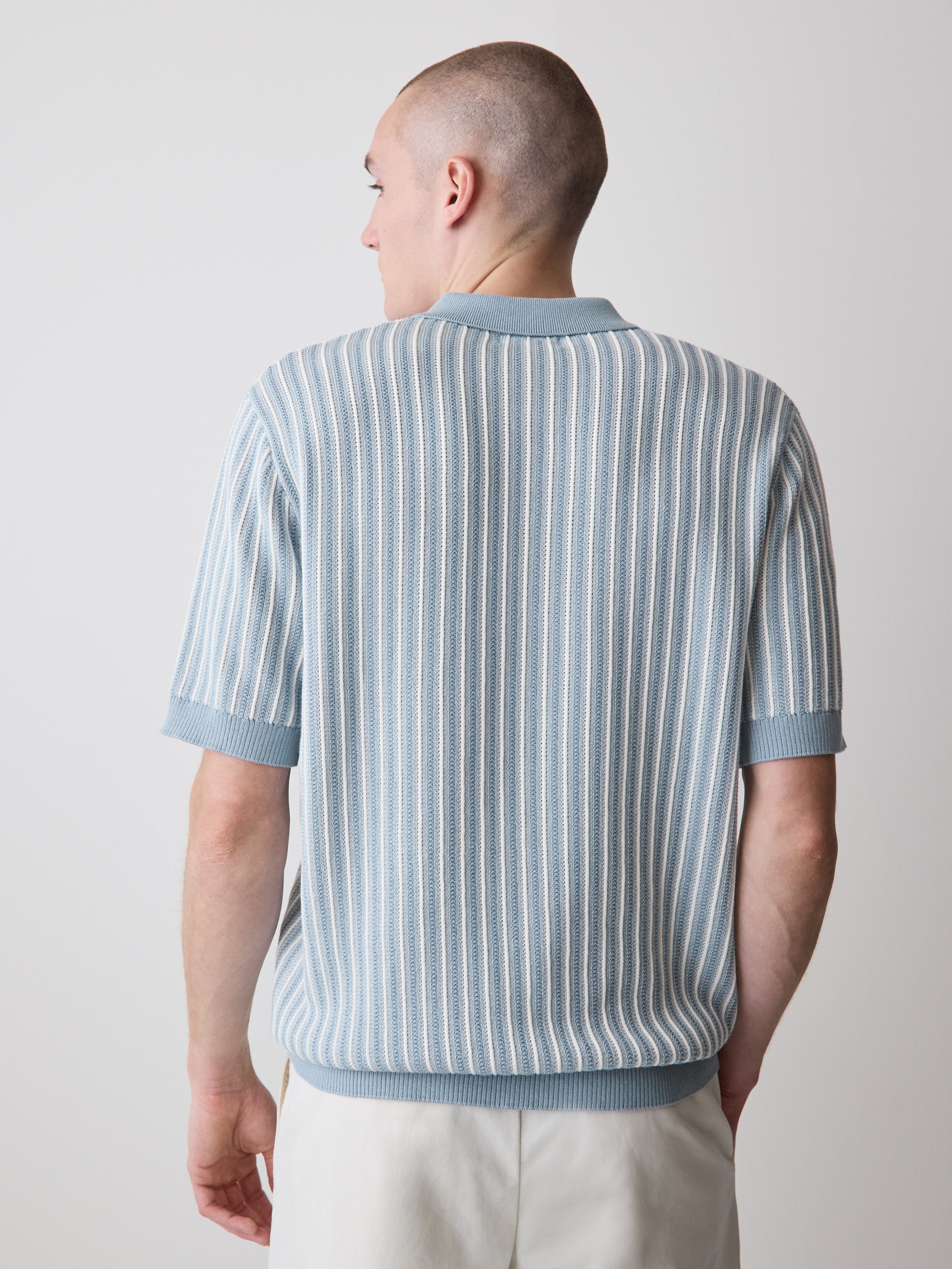 Striped Short-Sleeve Polo Sweater