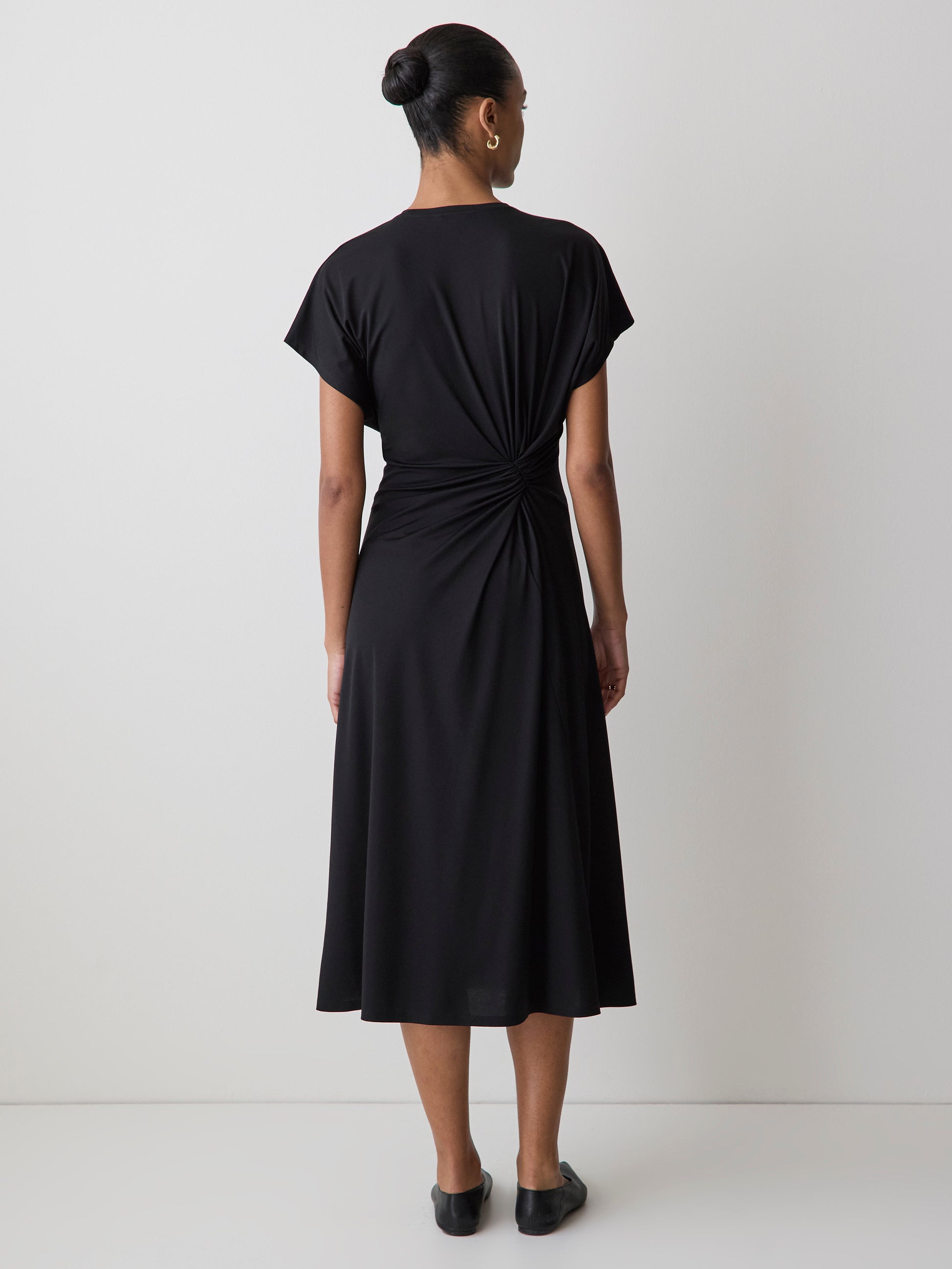Knit V-Neck Dollman Midi Dress with Silk Blend