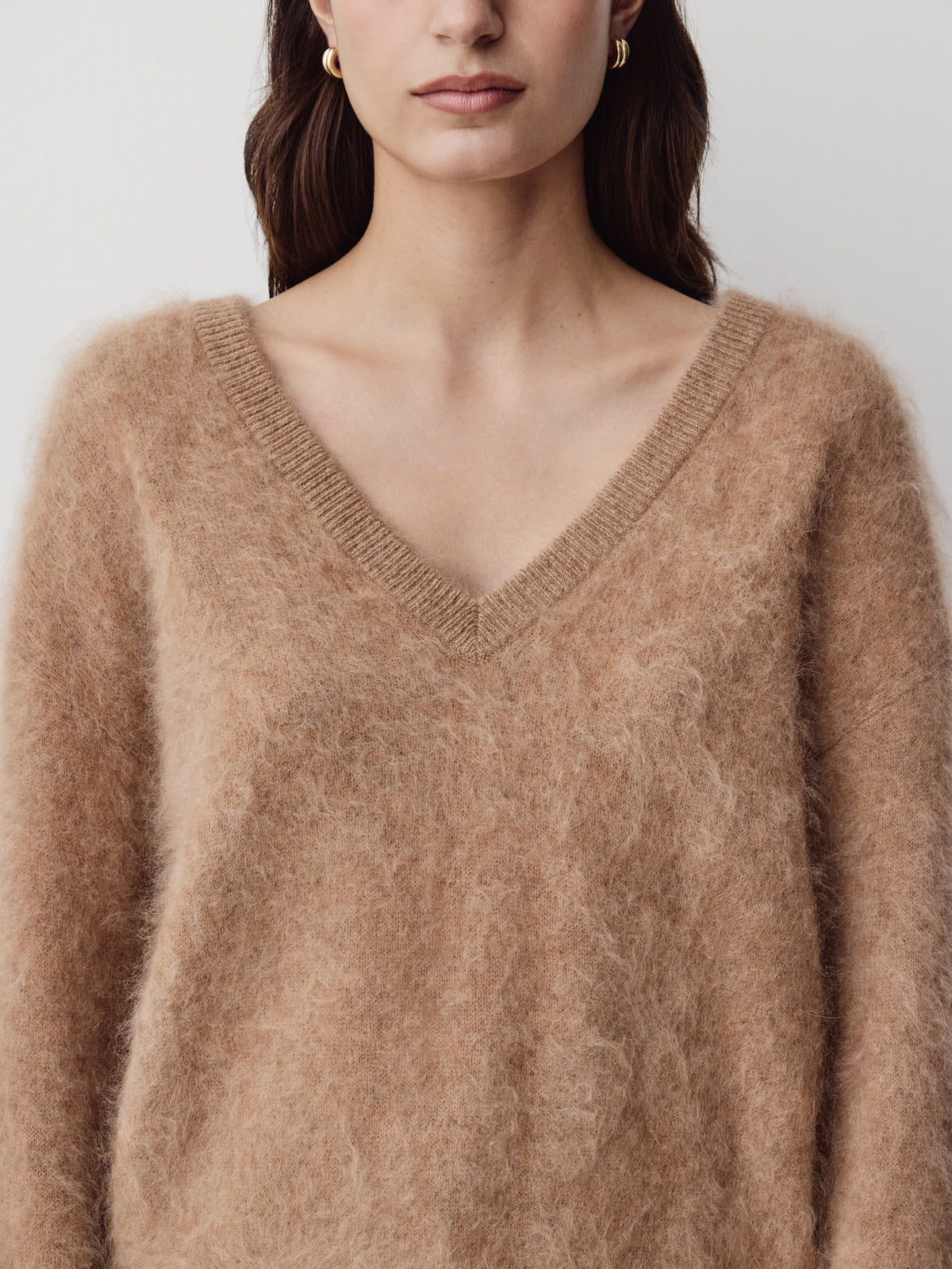 Long-Sleeve V-Neck Hairy Merino Sweater