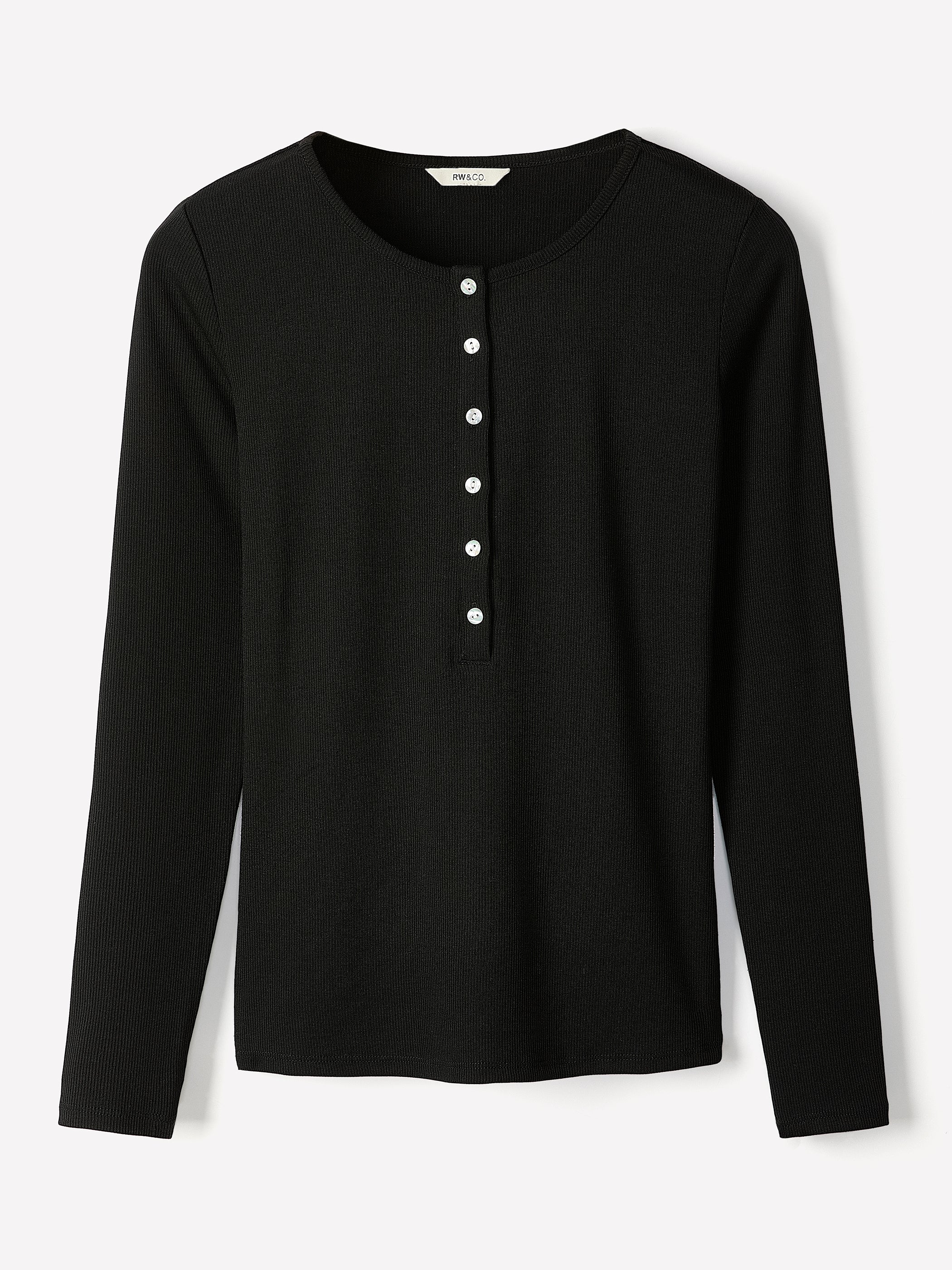 mekeko　GOOD GRIEF　HENLEY RIB KNIT TOP Women's Fitted Long-Sleeve Henley Ribbed Knit Top – RW&CO