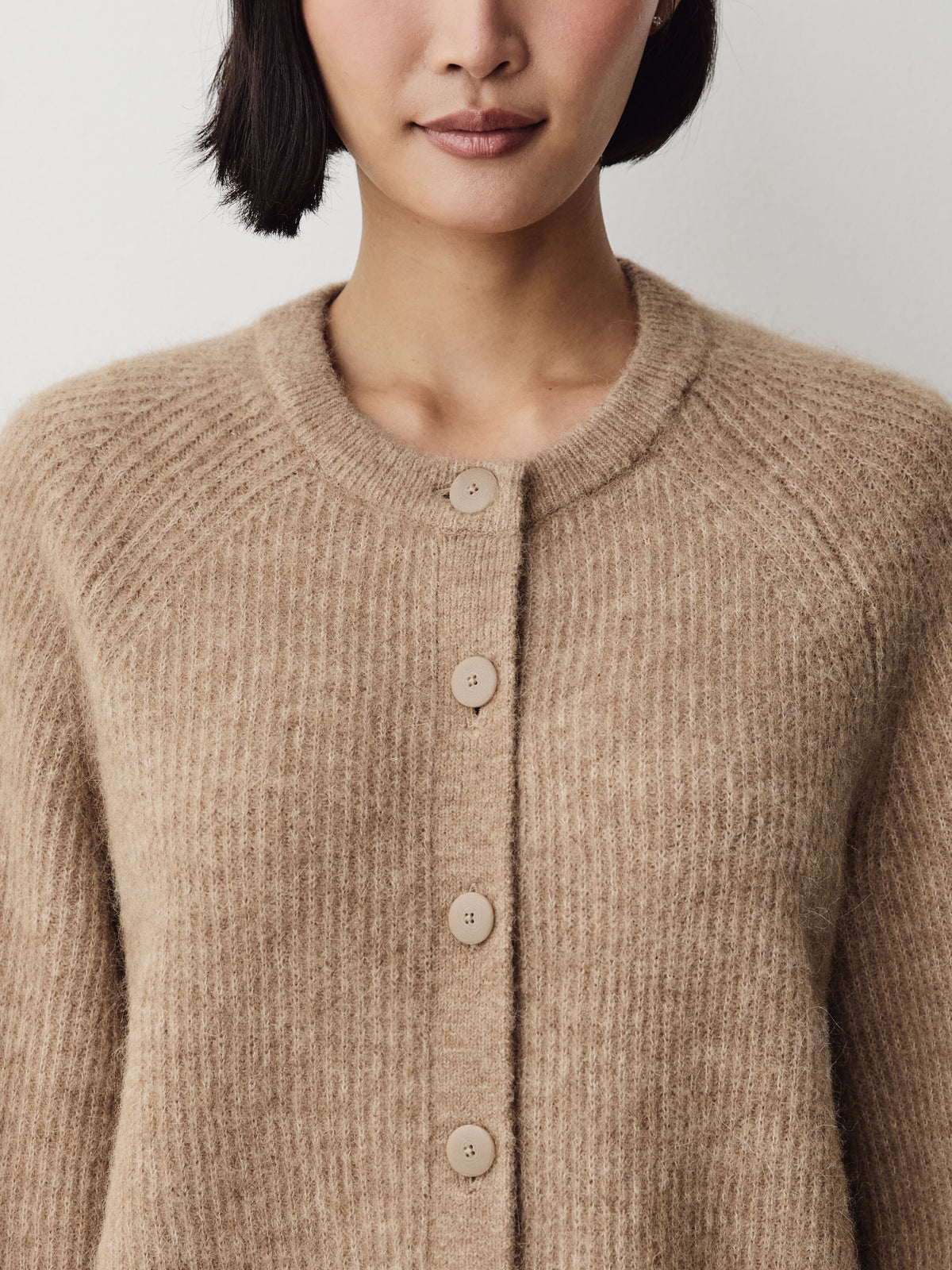 Wool-Blend Long-Sleeve Crew-Neck Cardigan