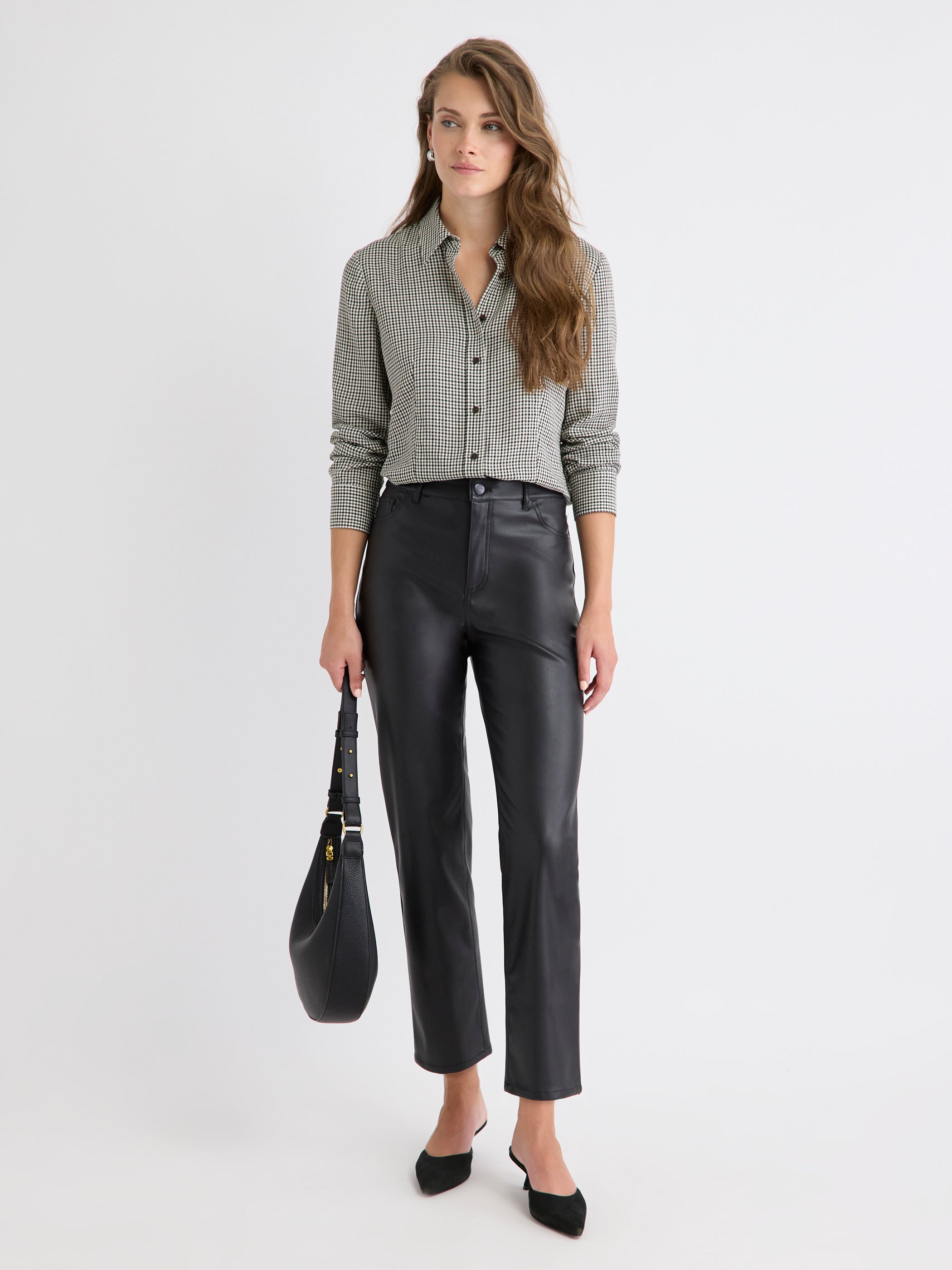 Blouse Boutonnée à Carreaux à Manches Longues