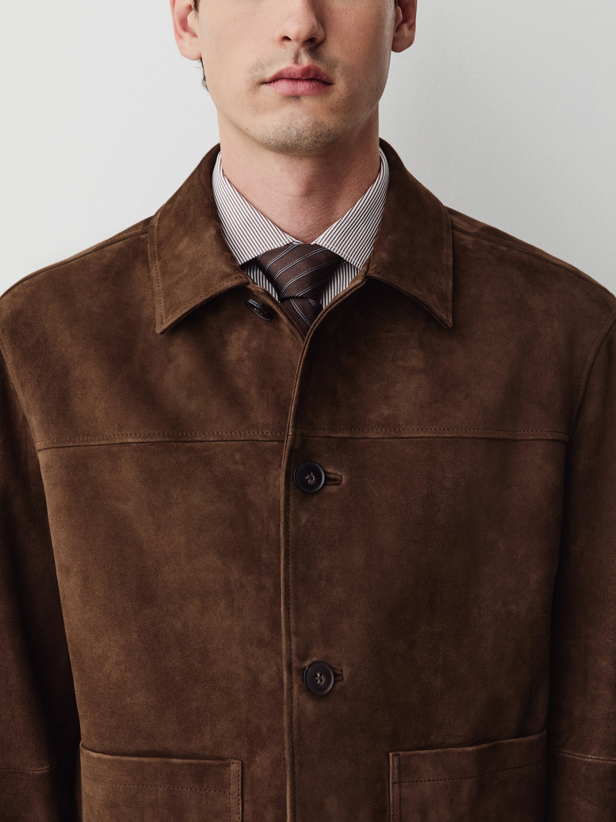 Suede Jacket with Shirt Collar