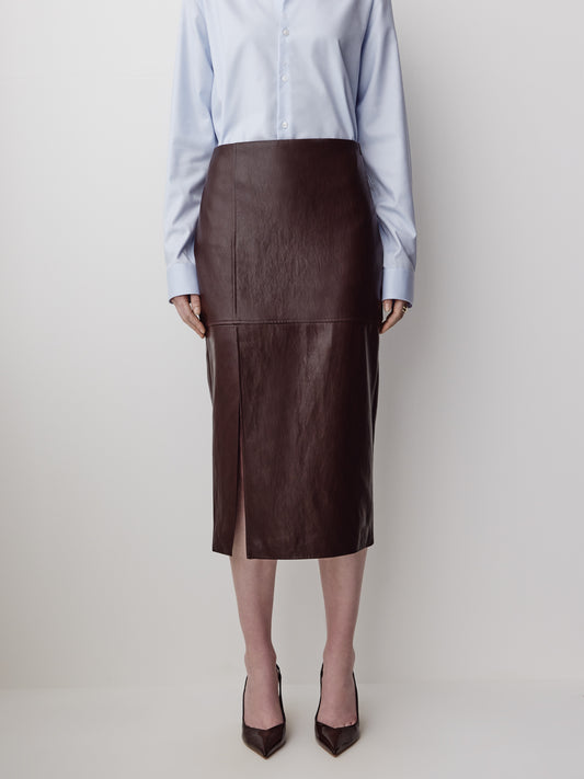 Woven High Rise Stretch PU Coated Skirt