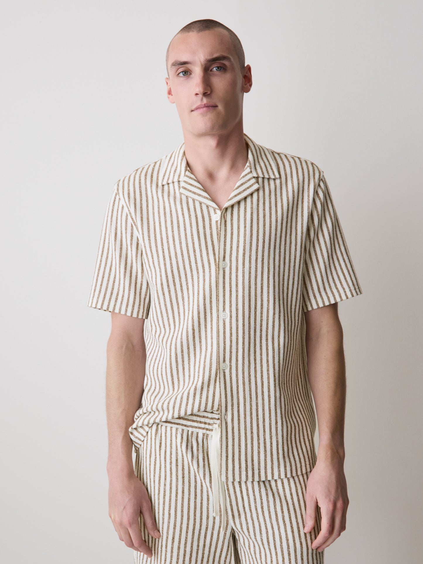 Men's Knit Tailored Collar Shirt Textured Stripe