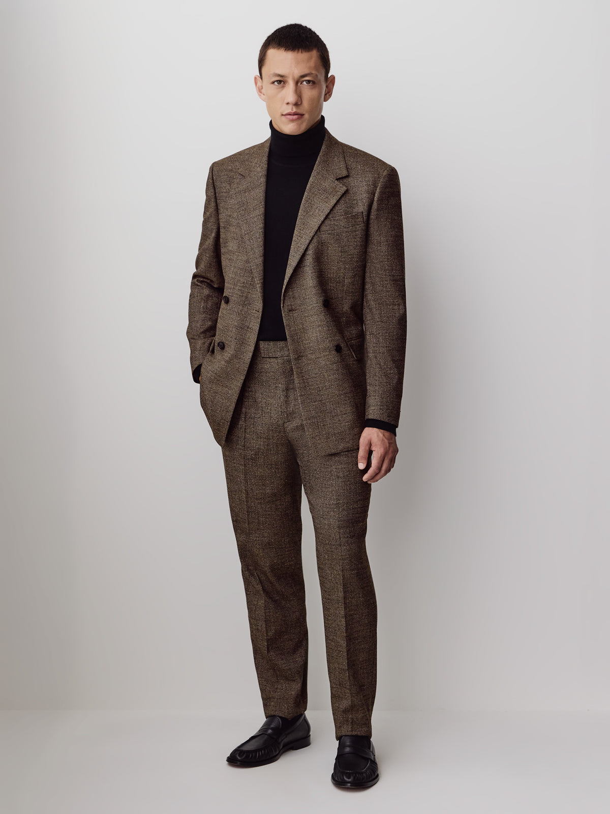 Tapered Brown Tweed Woven Pant