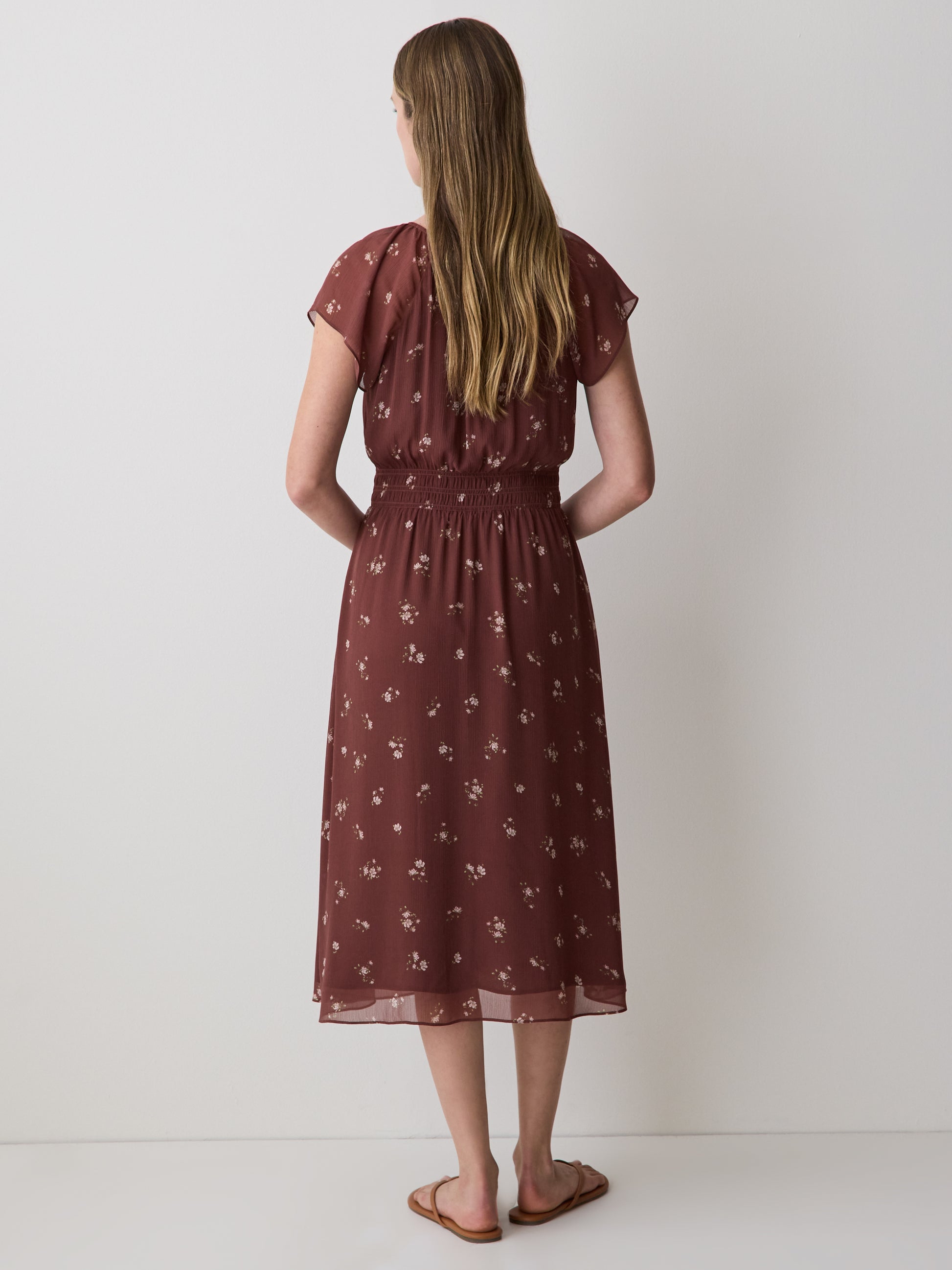 Fit-and-Flare Midi Dress with Short Flutter Sleeves