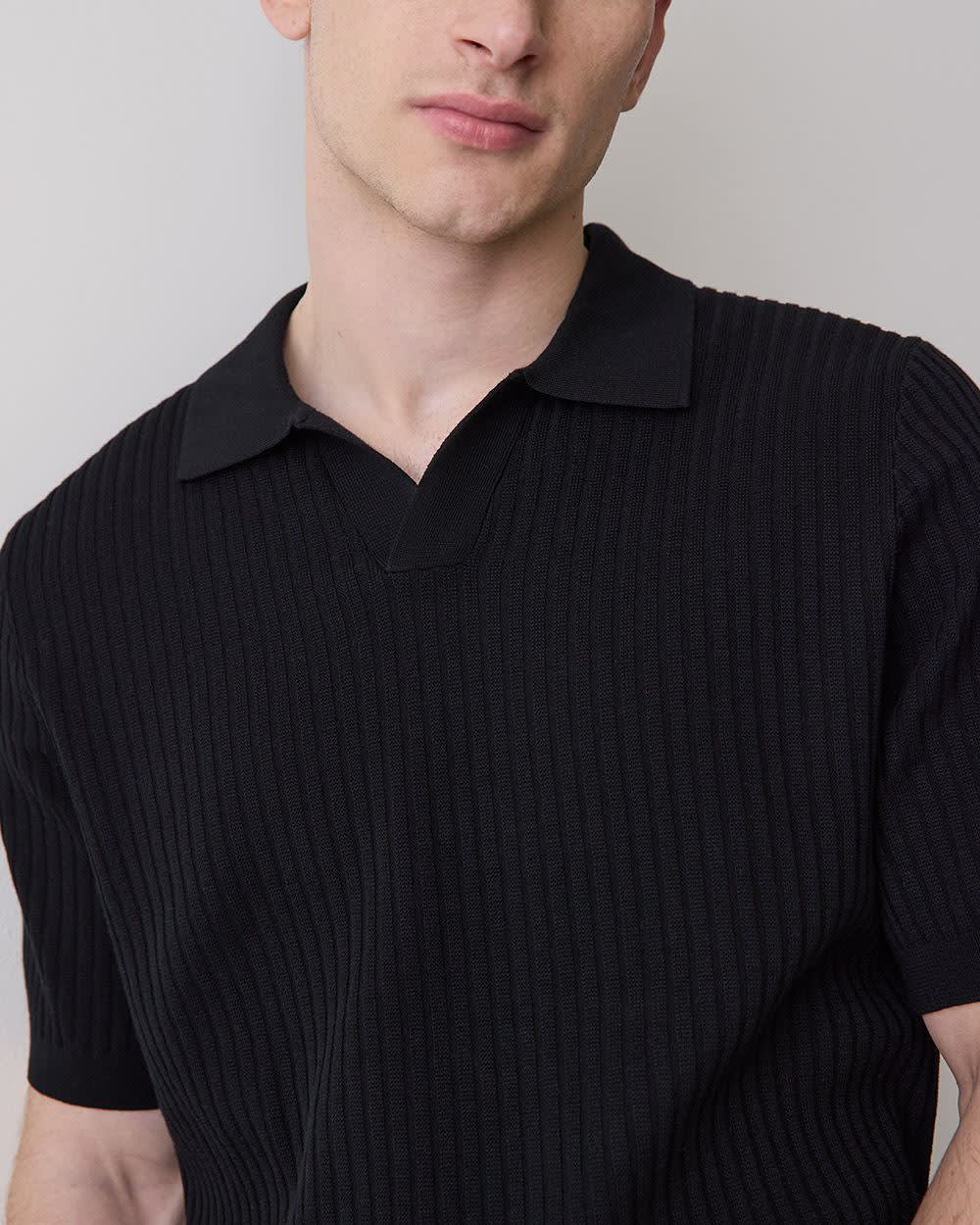 Cotton Short-Sleeve Polo with Johnny Collar