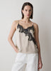 Sleeveless V-Neck Satin Blouse with Lace Trim